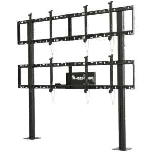 Soporte Modular para Video Wall Pedestal 2x2 / Ajuste Micro Sin Herramientas / 8 Puntos de Alineación / Capacidad 500 lb / VESA 200x200 a 600x400 mm / Estructura Aluminio / Gestión Cableado Integrada / Almacenamiento Multimedia