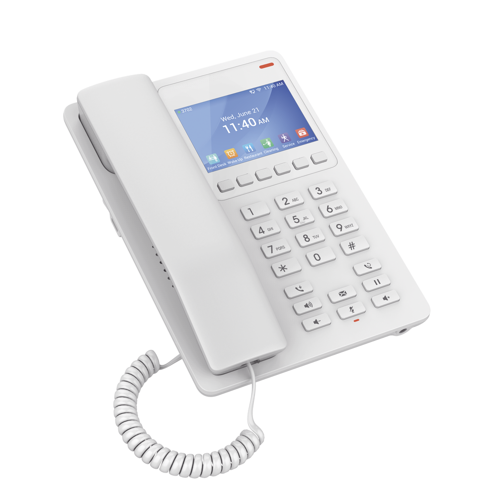 Teléfono IP Hotelero con pantalla LCD a color, 2 líneas SIP con 2 cuentas, codec Opus, IPV4/IPV6, color blanco, con gestión en la nube GDMS - Image 2