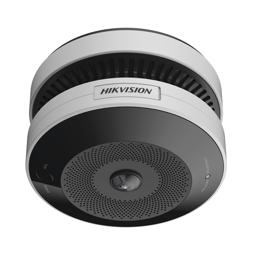 (HikFire) Mini Fisheye IP 4 Megapixel con Detector de Humo Puntual / Autónomo / Entrada y Salida de Alarma / 15 mts IR / PoE / WDR 120 dB / Alarma de 85 dB / MicroSD 128GB / Compatible con Hik-Connect