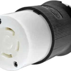 Conector Industrial con Bloqueo de Media Vuelta / 30 A 250 V CA / 3 Polos 4 Hilos  / Nema L15-30R / Color Blanco y Negro.