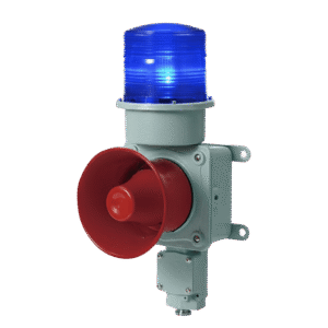 CombinaciÃ³n de baliza LED color Azul con sirena electrÃ³nica para aplicaciones de la industria pesada  mÃ¡x.114 dB a 120 VCA