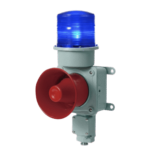 CombinaciÃ³n de baliza LED color Azul con sirena electrÃ³nica para aplicaciones de la industria pesada  mÃ¡x.114 dB a 220 VCA