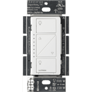 (Caseta Wireless) Atenuador de pared. Aumenta/Disminuye Intensidad de Iluminación. No requiere cable neutro. 150W LED / 600W INC/HAL