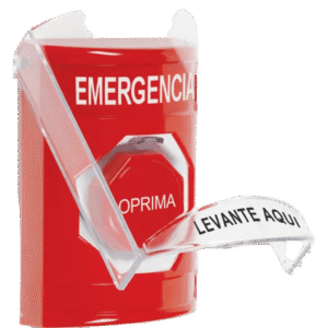 ??Botón Multipropósito, Color Rojo, De Superficie, Con Tapa De Policarbonato, Con Bocina Pre Alarma, Solo Interior, Llave Para Restablecer, Texto De Emergencia, Español