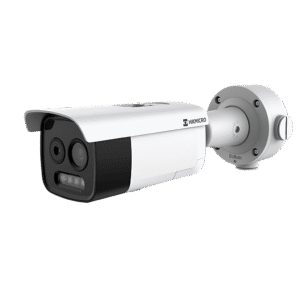 (HIKMICRO) Cámara Bullet IP Bi-espectral Térmica 3.6 mm (256×192) / Óptica 4.3 mm (5 Megapixel) / IA GUANLAN / Rango -20°C a 650°C / Detección Fuego y Humo / Alarma Visual y Audible / 30 m IR / IP67 / IK10 / PoE /