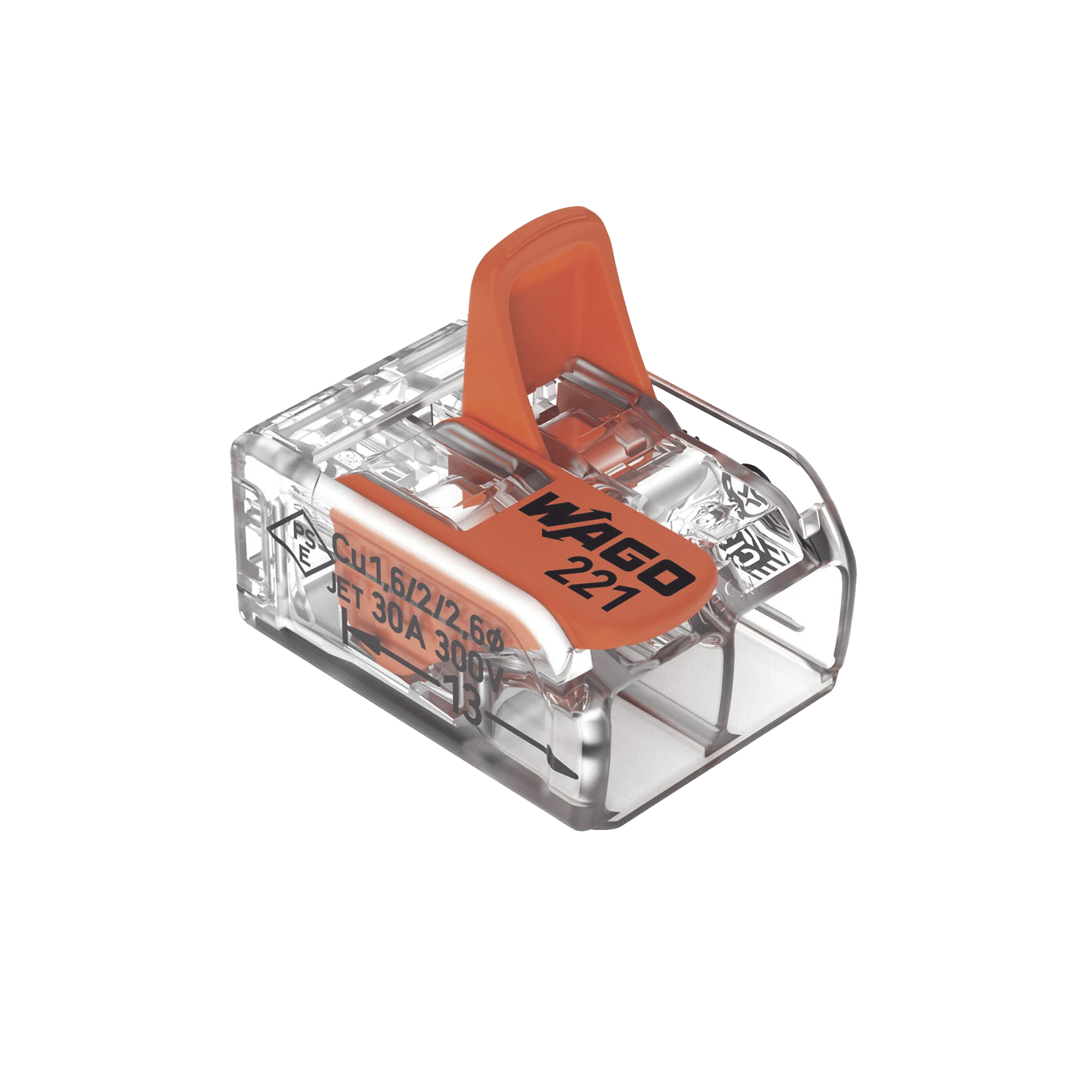 Borne de Conexión con Palancas / Serie 221 / 6 mm² Máximo / 30 A / 300 V / Transparente / T85 / CAGE CLAMP® / Conexión Lateral