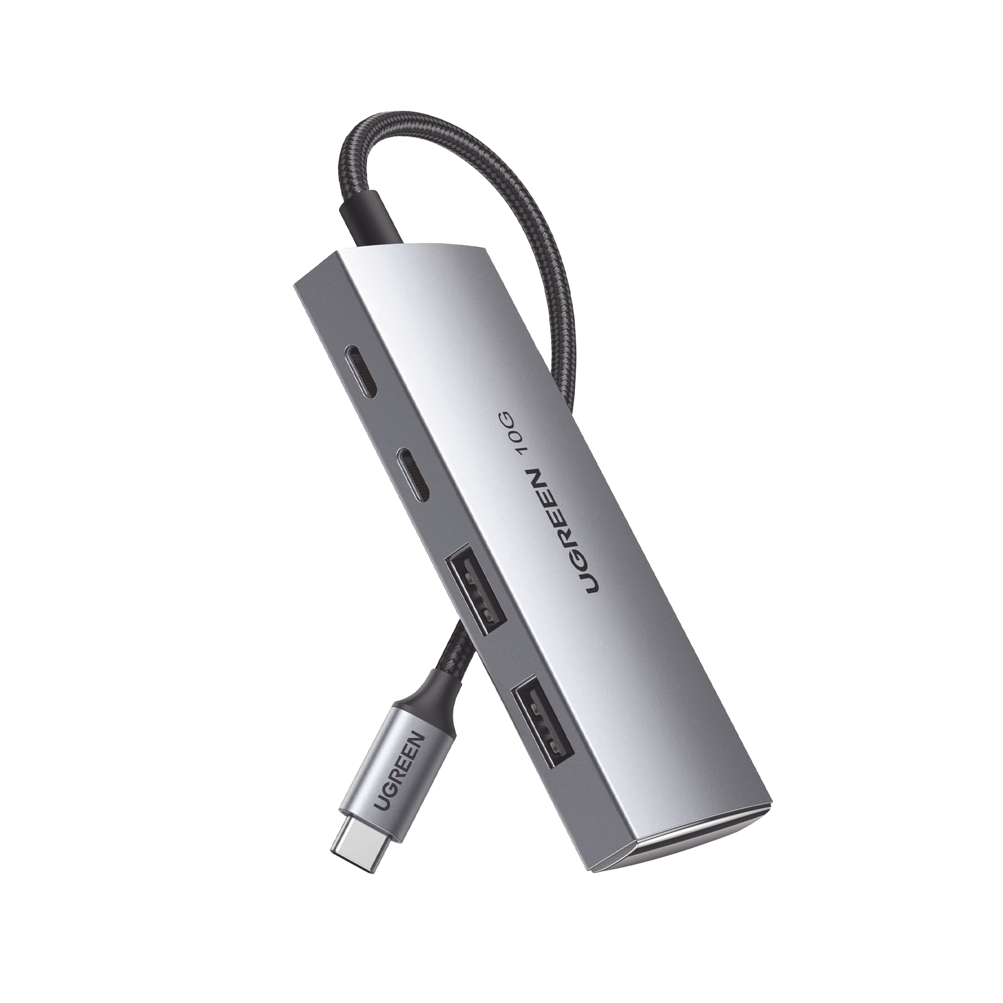 HUB USB-C 3.2 4 en 1 | 2 Puertos USB-C 3.2 (10 Gbps) | 2 Puertos USB-A 3.2 (10 Gbps) | Admite OTG | Compatible con MacBook, Chormebook, iMac, iPad Pro, iOS, Windows, Mac OS, Android | Carcasa de Aluminio | Nylon Trenzado.