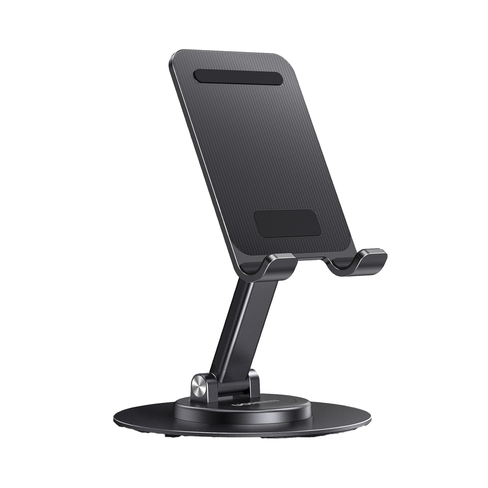 Soporte para Teléfono Celular Giratorio | 360° de Rotación | Angulo Ajustable | Altura Ajustable 17-20cm  | Antideslizante | Ejes Giratorios de Alta Precisión| Plegable | Aluminio | Color Gris