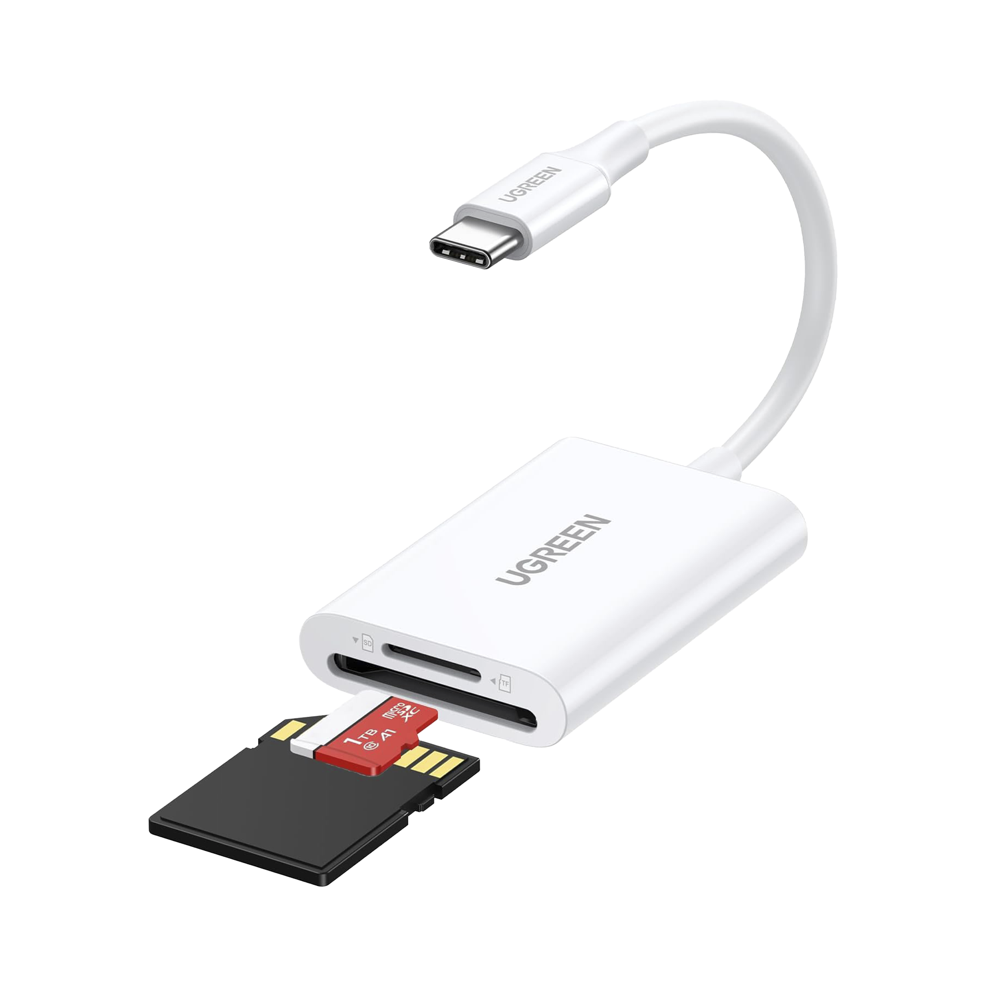 Lector de Tarjetas USB-C 3.1 | Soporta Micro-SD (TF) /SD | 5Gbps | 170 MB/s | OTG | Soporta hasta 2TB | Admite intercambio en Caliente | 2 tarjetas simultaneas | Soporta Windows/Mac OS/Linux | Color Blanco