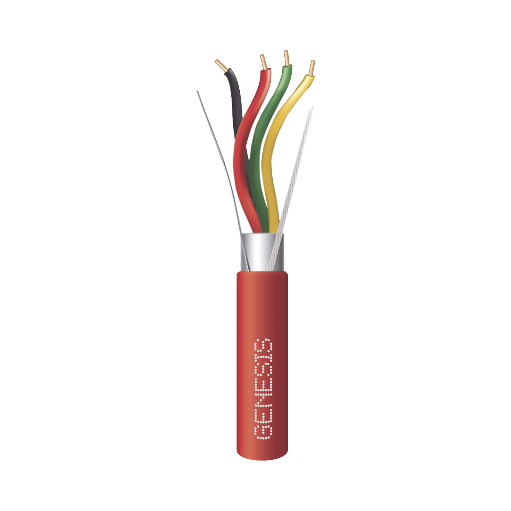 Bobina de 152 Metros (500 Pies) de Alambre / 4 x 18 AWG / Riser / Blindado / Tipo FPLR / Color Rojo / Para Aplicaciones en Sistemas de Detección de Incendio y Sistemas de Evacuación
