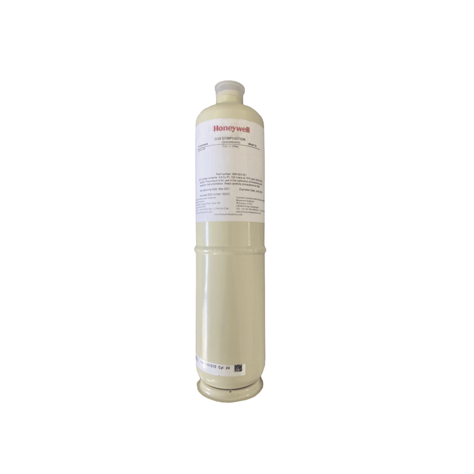 Cilindro Para Calibración De Isobutileno, Concentración 50 ppm, Balance Aire, Capacidad 34 L, Para Serie RAEGuard 2 PID