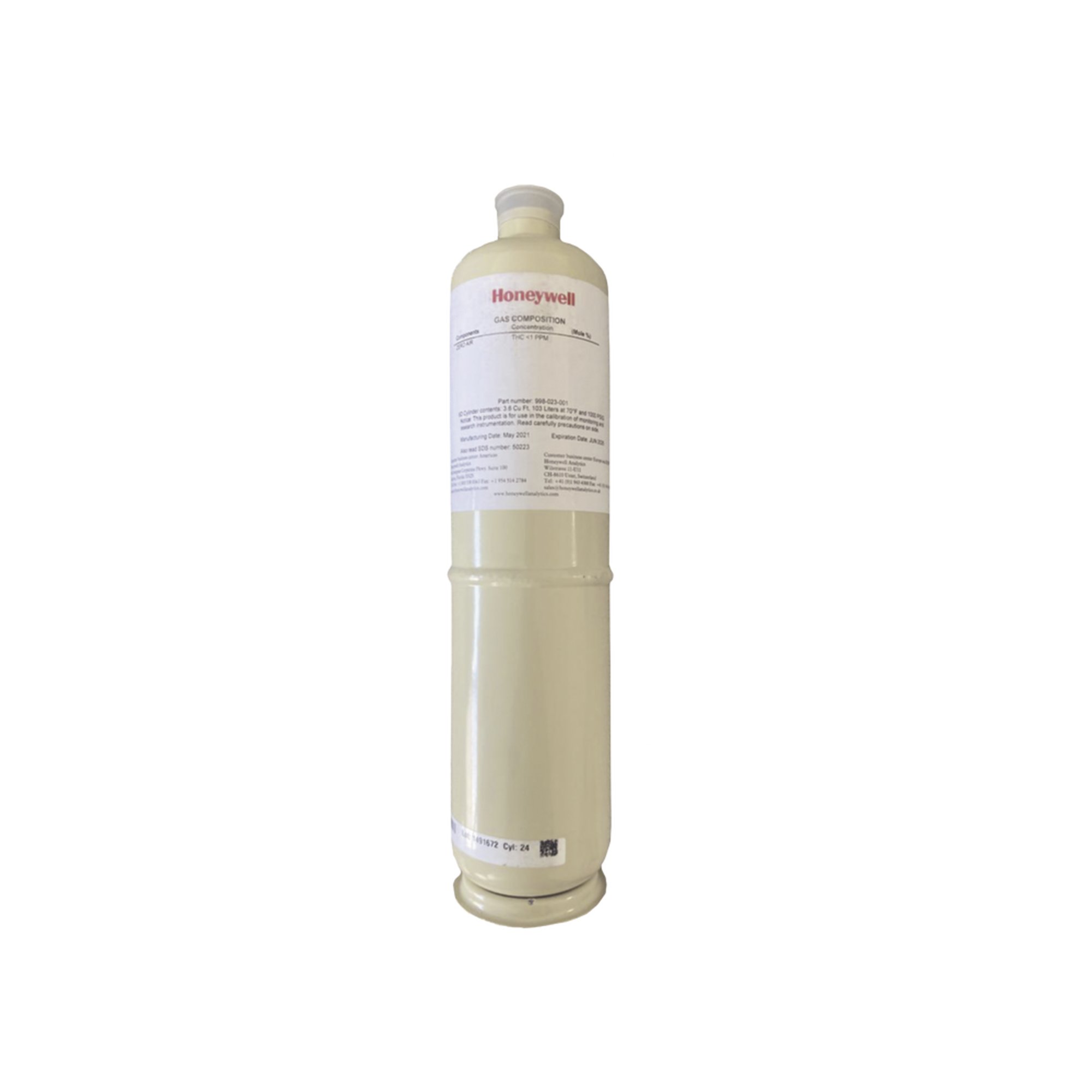 Cilindro Para Calibración De Aire Cero, Concentración 0 ppm, Balance Aire, Capacidad 34 L, Para Serie RAEGuard 2 PID