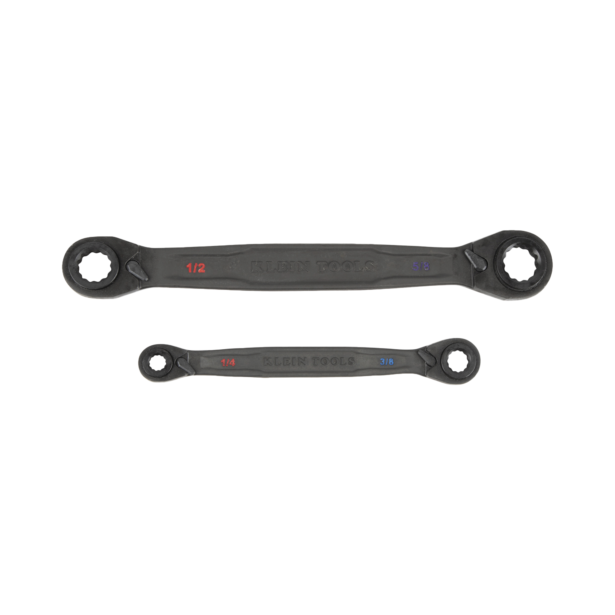 Juego de 2 llaves Estriadas de Matraca 4 en 1 con 8 Medidas Inglesas 1/2-5/8", 3/4-9/16", 1/4-3/8", 7/16-5/16"