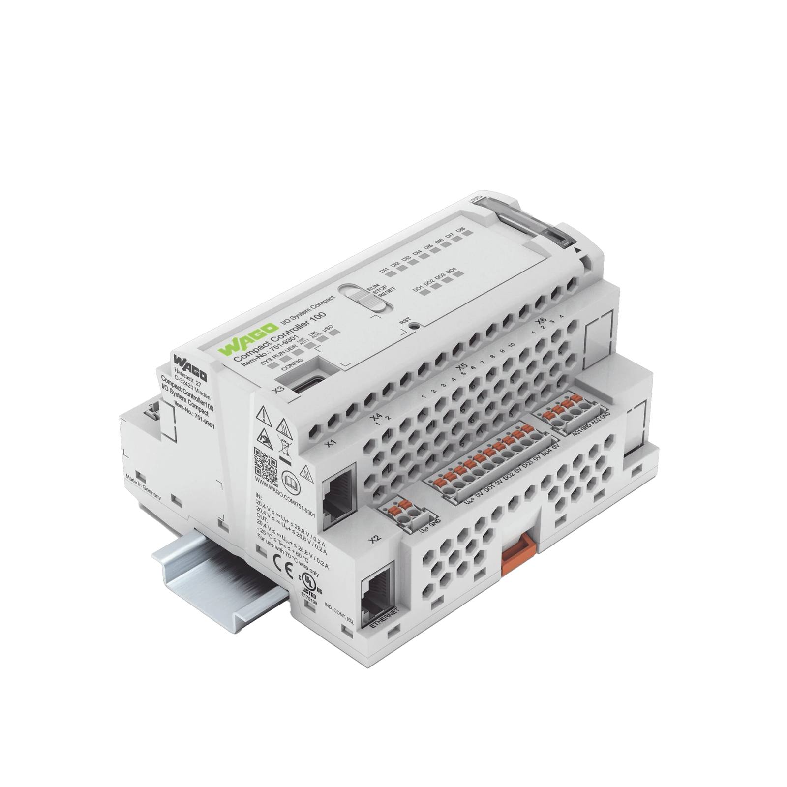 Controlador Compacto PLC / 8DI 4DO 2AI 2NI / Cortex A7 650 MHz / 512 MB RAM / 2x Ethernet / CODESYS V3.5 / Node-RED / Python / C++ / Docker / IEC 61131-3 / Real-time Linux