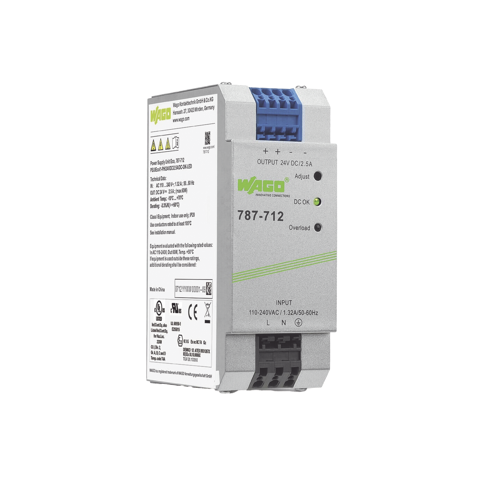 Fuente de Alimentación / ECO / Monofásico / 24V DC / 2.5A / 60W / SELV-PELV / CAGE CLAMP® / Carril DIN