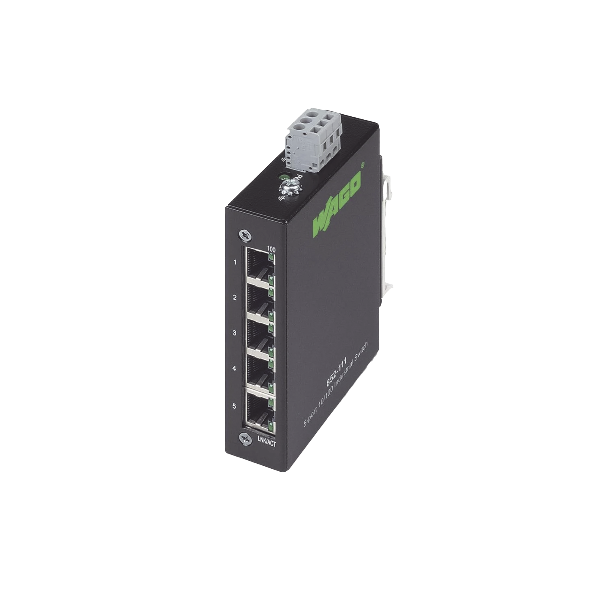 Switch Industrial ECO / 5 Puertos Gigabit 1000Base-T / Autonegotiation 10/100/1000 Mbps / Auto-MDI/MDI-X / Tabla MAC 8000 Direcciones / Montaje Riel DIN / IP30 / -40°C a +70°C