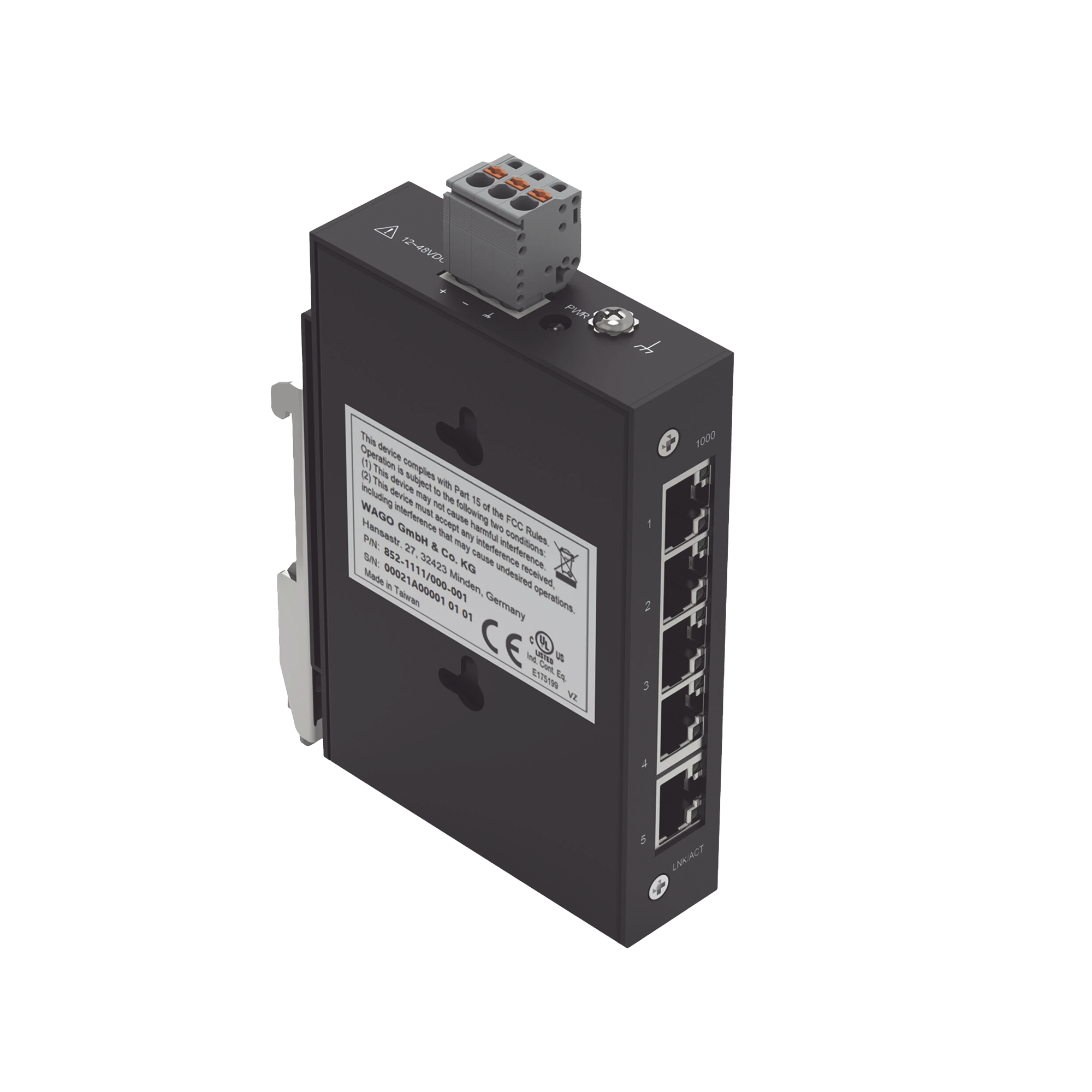 Switch Industrial ECO-Switch / 5 Puertos Gigabit 1000Base-T / Montaje Carril DIN / IP30 / -40°C a +70°C / Alimentación 12-48 VDC