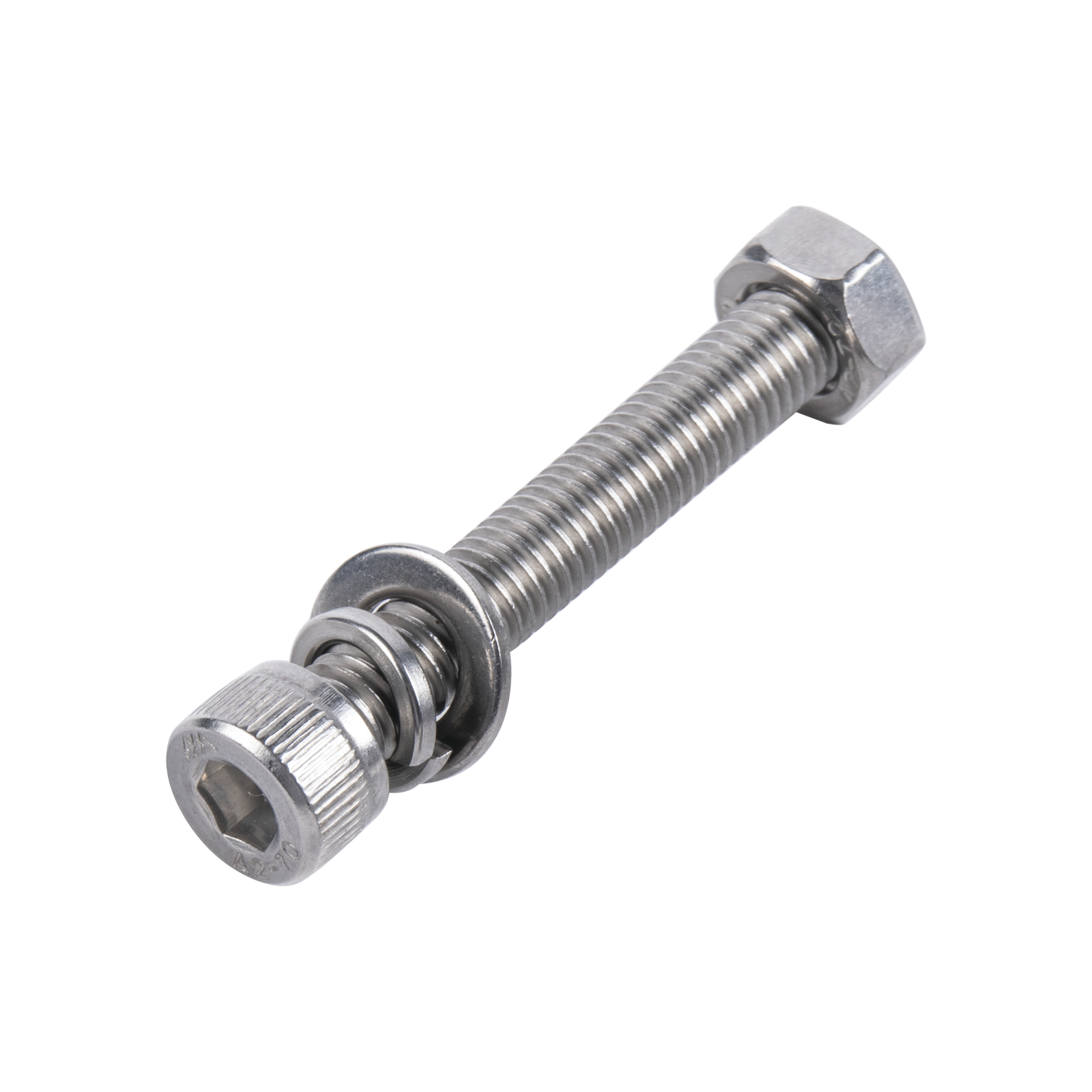 1 Tornillo Allen Milimétrico de Acero Inoxidable M8-1.25 x 65/ Con 1 Tuerca, 1 Arandela de Presión y 1 Plana / Para Montajes de Módulos Foto Voltaicos .