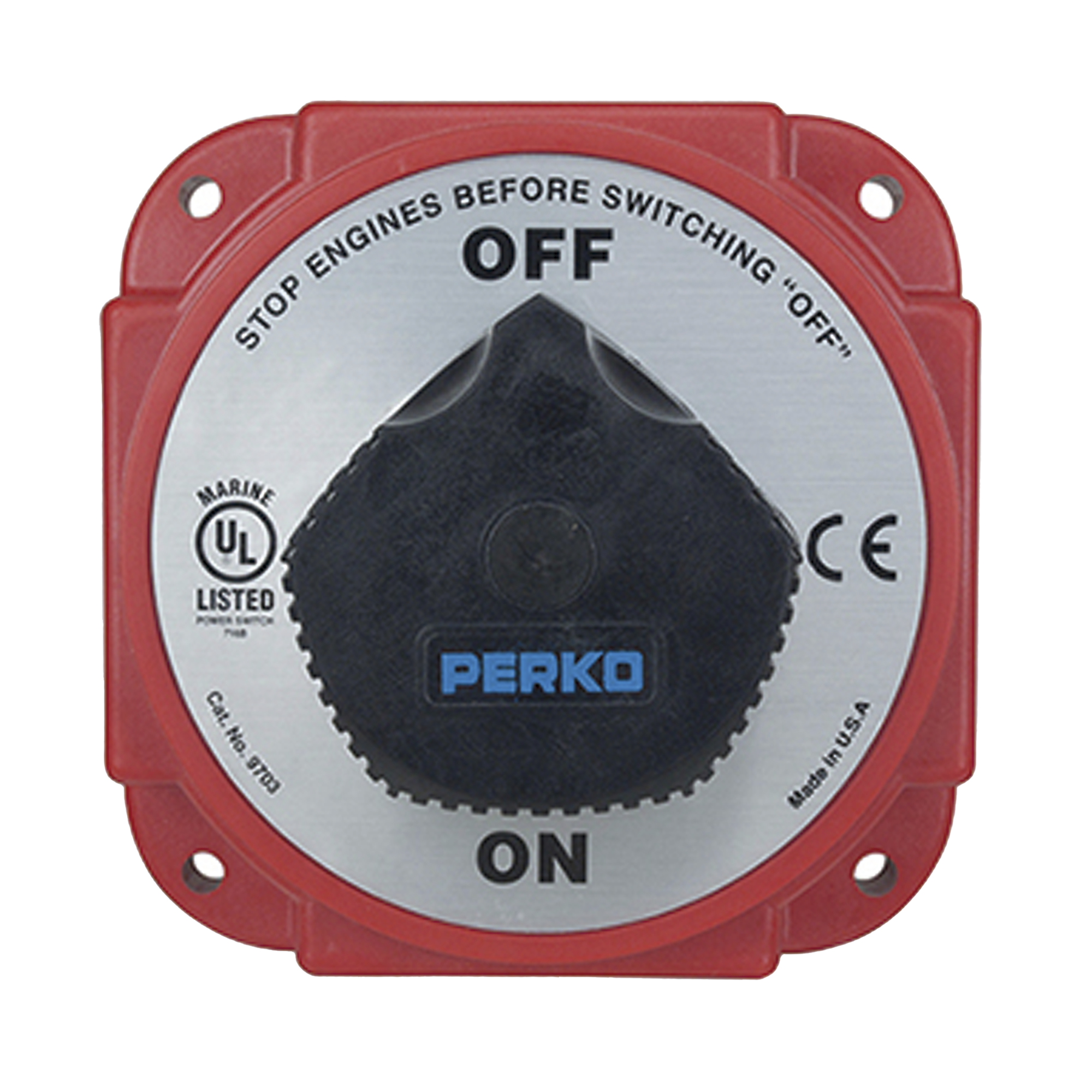 Interruptor Desconexión Batería 9703 con Desconexión Campo Alternador, 480 Amperios Continuos, 1200 Amperios Intermitentes, 6-32 VDC, Terminales 1/2 Pulgada, Montaje Marino