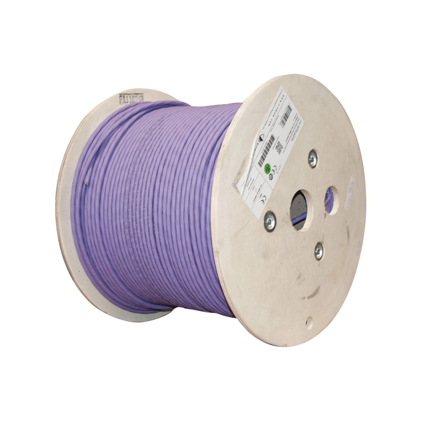 Bobina de Cable Blindado S/FTP de 4 Pares, Cat7A, Inmune a Ruido e Interferencias, LS0H (Bajo Humo, Cero Halógenos), Color Violeta, 305 Metros (1000 Pies)