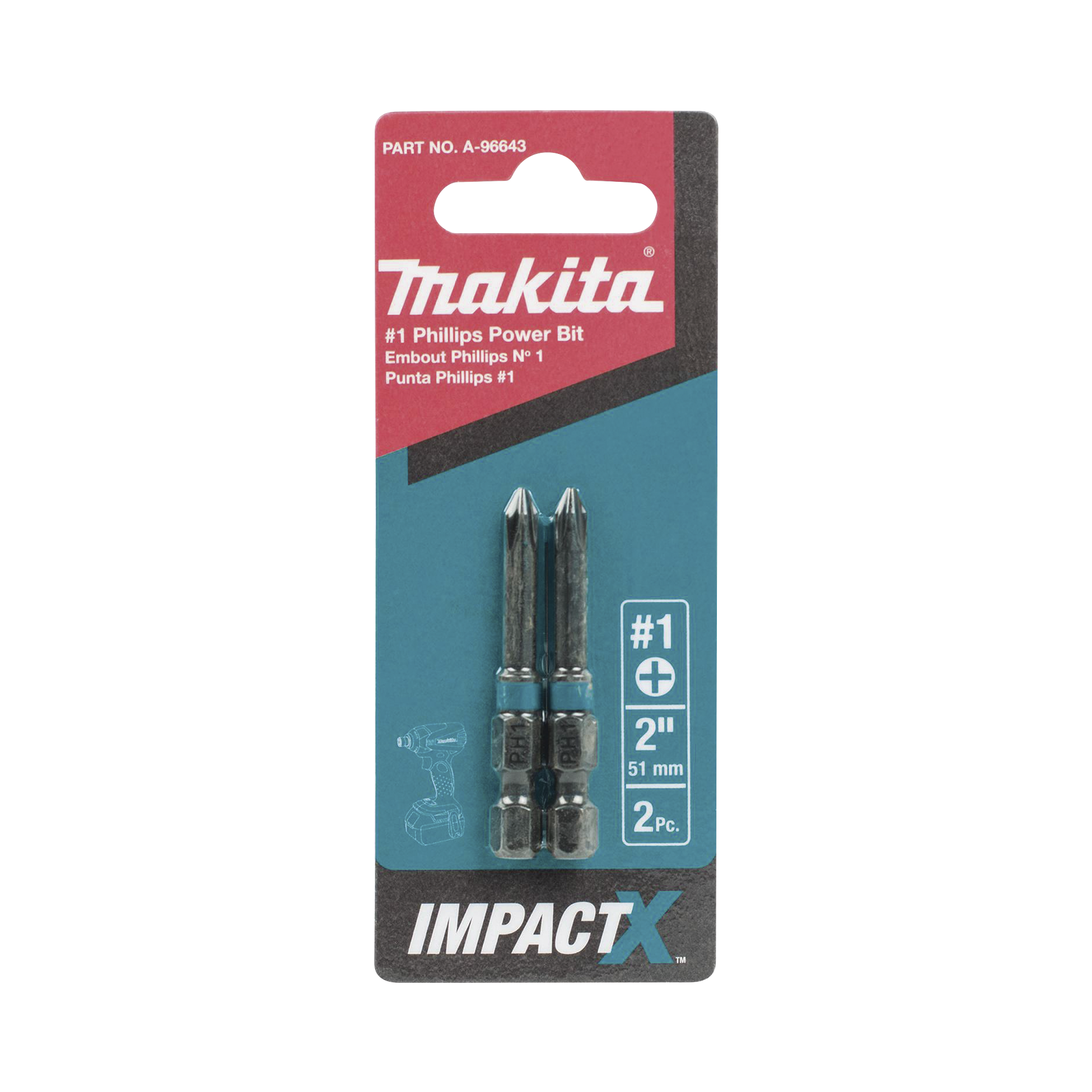 Punta phillips # 1 de 2” (51mm) impact-x punta ph1, blister con 2 piezas.