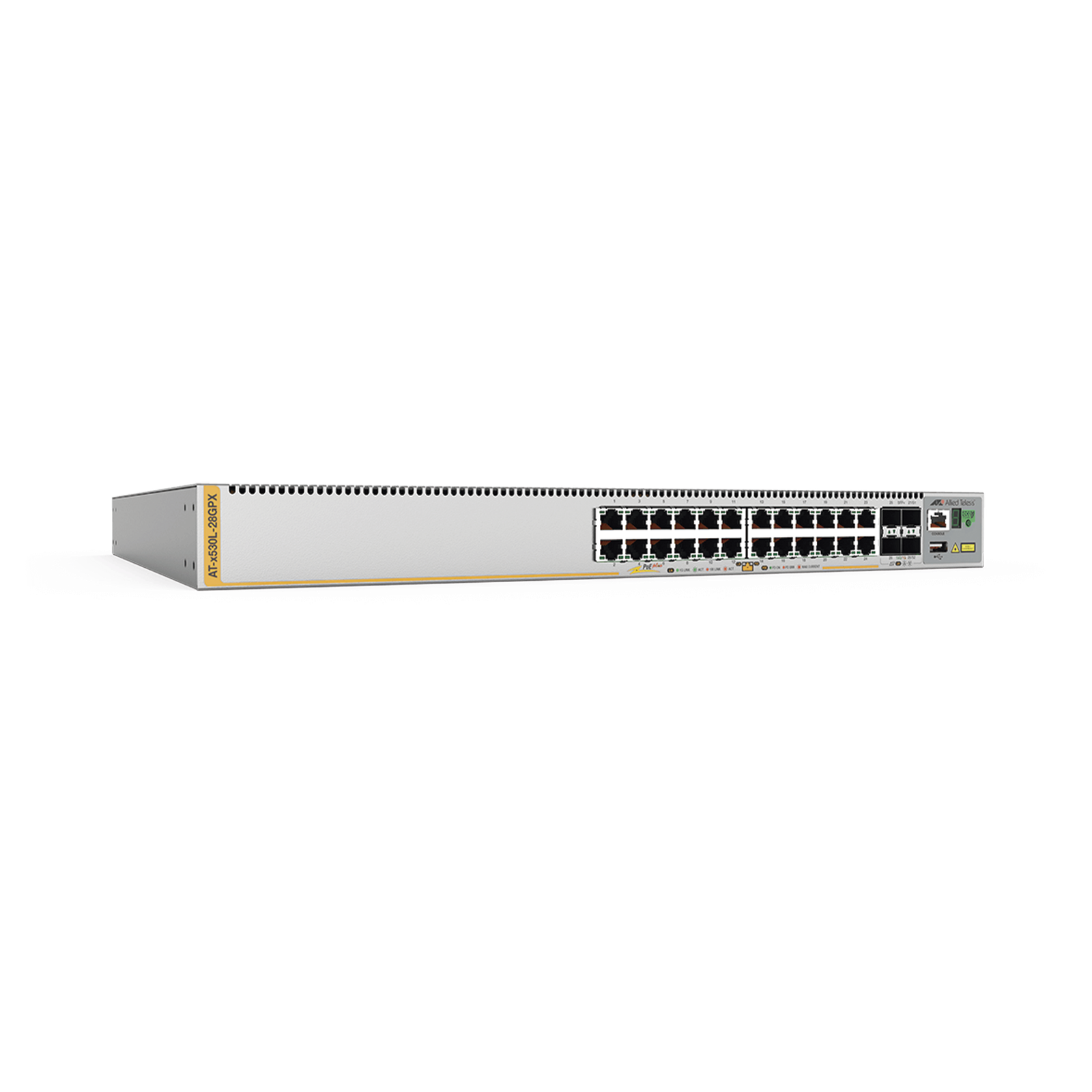 Switch Inteligente Empresarial para Distribución, PoE+, Stackable, Capa 3, 24 puertos Gbps + 4 puertos SFP+ 10 G, 740 W, Doble fuente PSU, Serie x530L
