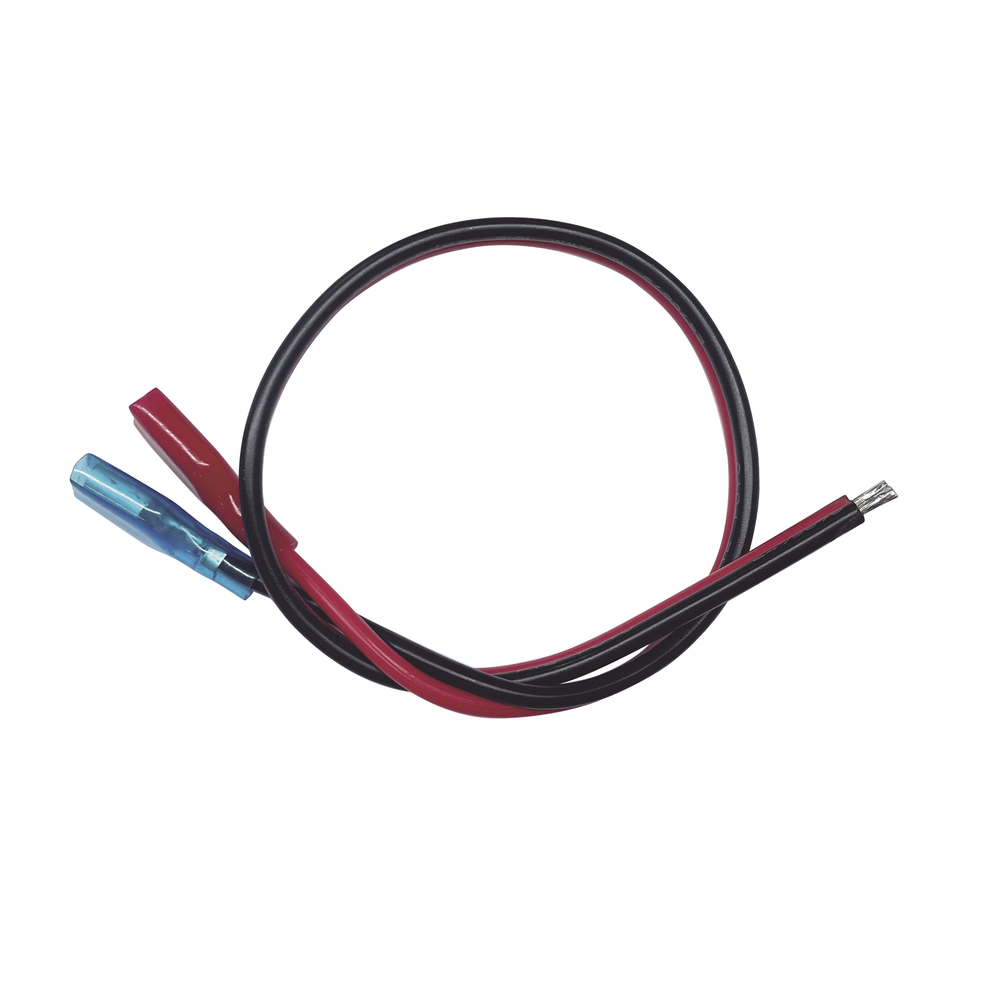 Cables en Paquete Dual / Cable Rojo y Negro / 30 cm (11.81 Pulgadas) / Terminal F1 en un Extremo / Puntas Libres en el Otro / Conexión a Baterías de Respaldo
