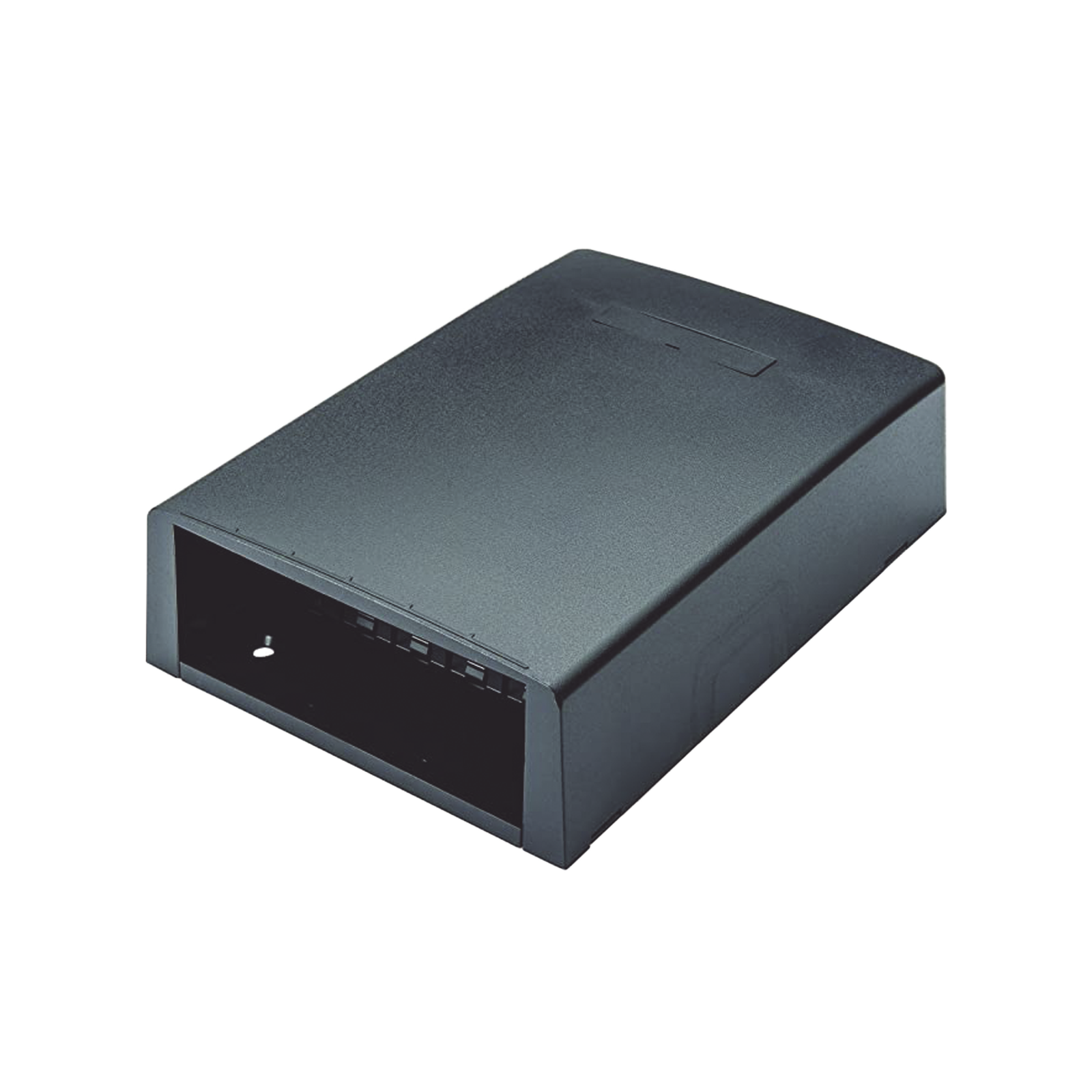 Caja de Montaje en Superficie, con Accesorio para Resguardo de Fibra Óptica, para 12 Módulos Mini-Com, Color Negro