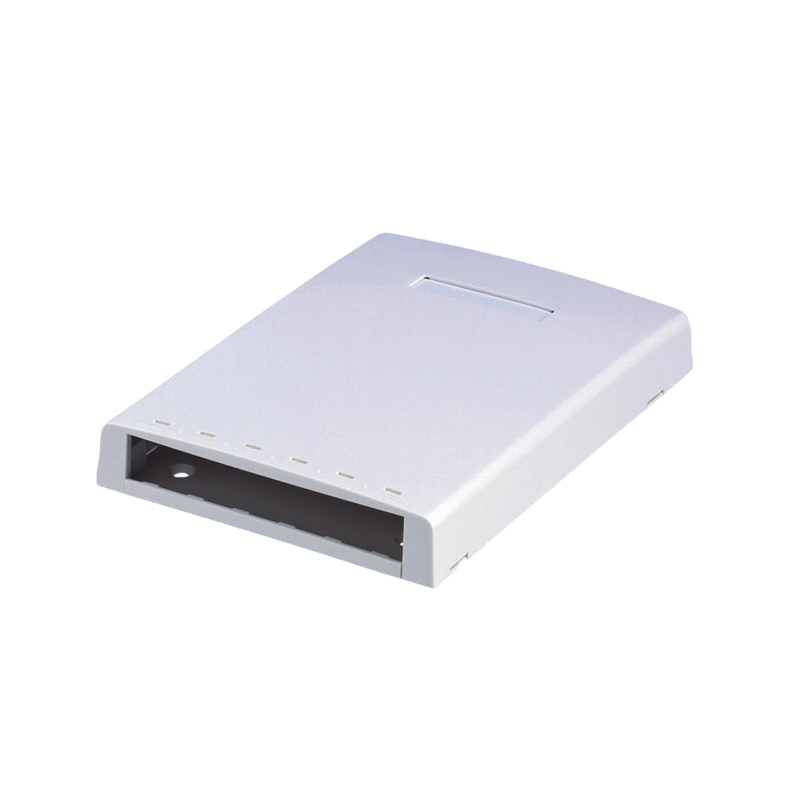Caja de Montaje en Superficie, con Accesorio para Resguardo de Fibra Óptica, para 6 Módulos Mini-Com, Color Blanco