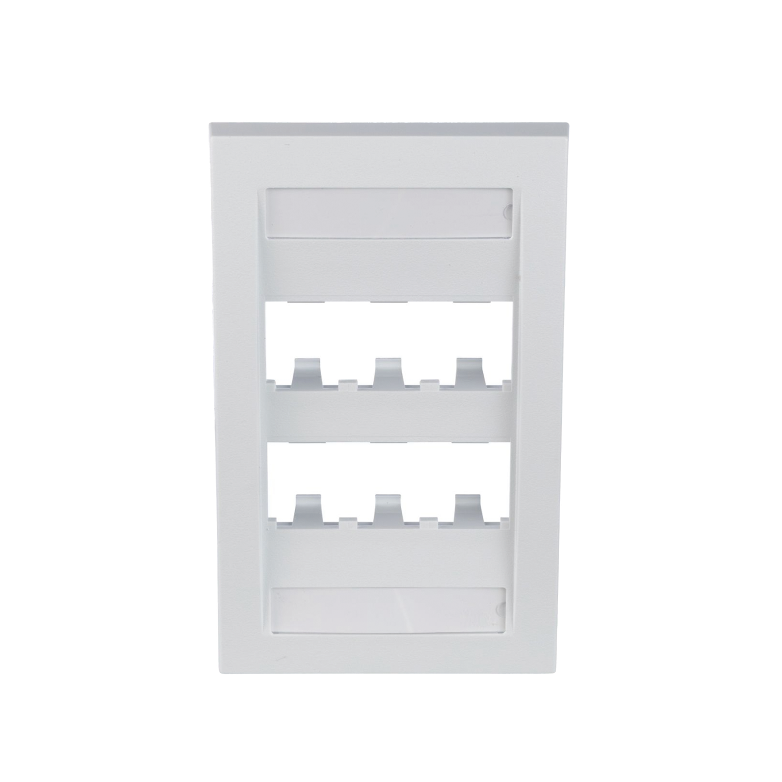 Placa de Pared Vertical Ejecutiva, Salida Para 6 Puertos Mini-Com, Con Espacios Para Etiquetas, Color Blanco