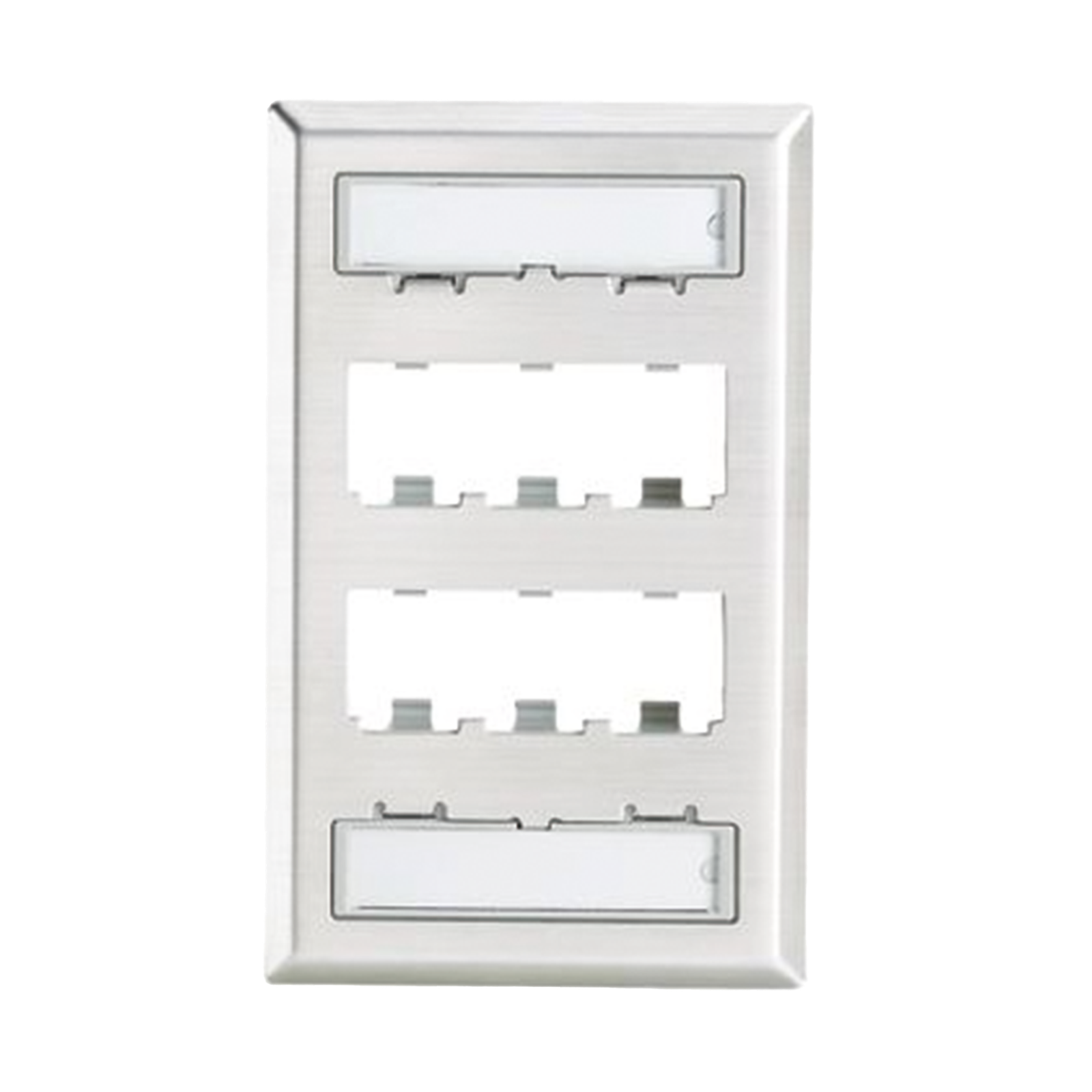 Placa de Pared Vertical, de Acero Inoxidable, Salida Para 6 Puertos Mini-Com, Con Espacios Para Etiquetas