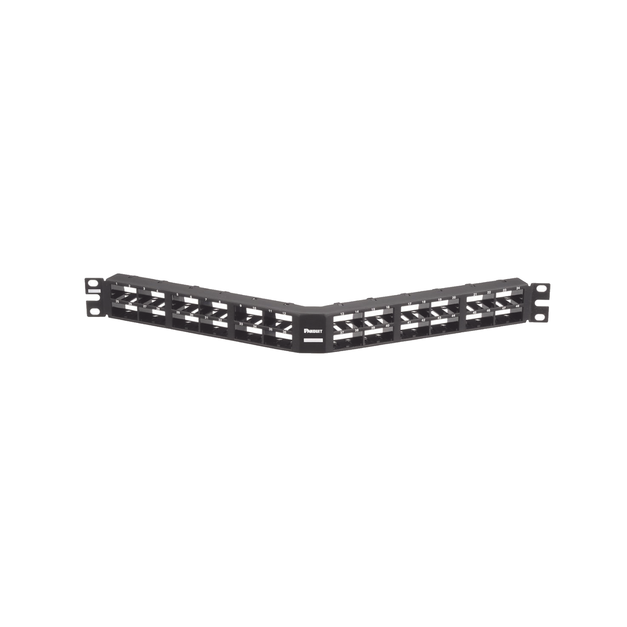 Panel de Parcheo Modular Mini-Com (Sin Conectores), Angulado, Sin Blindaje, Alta Densidad, de 48 Puertos, 1UR