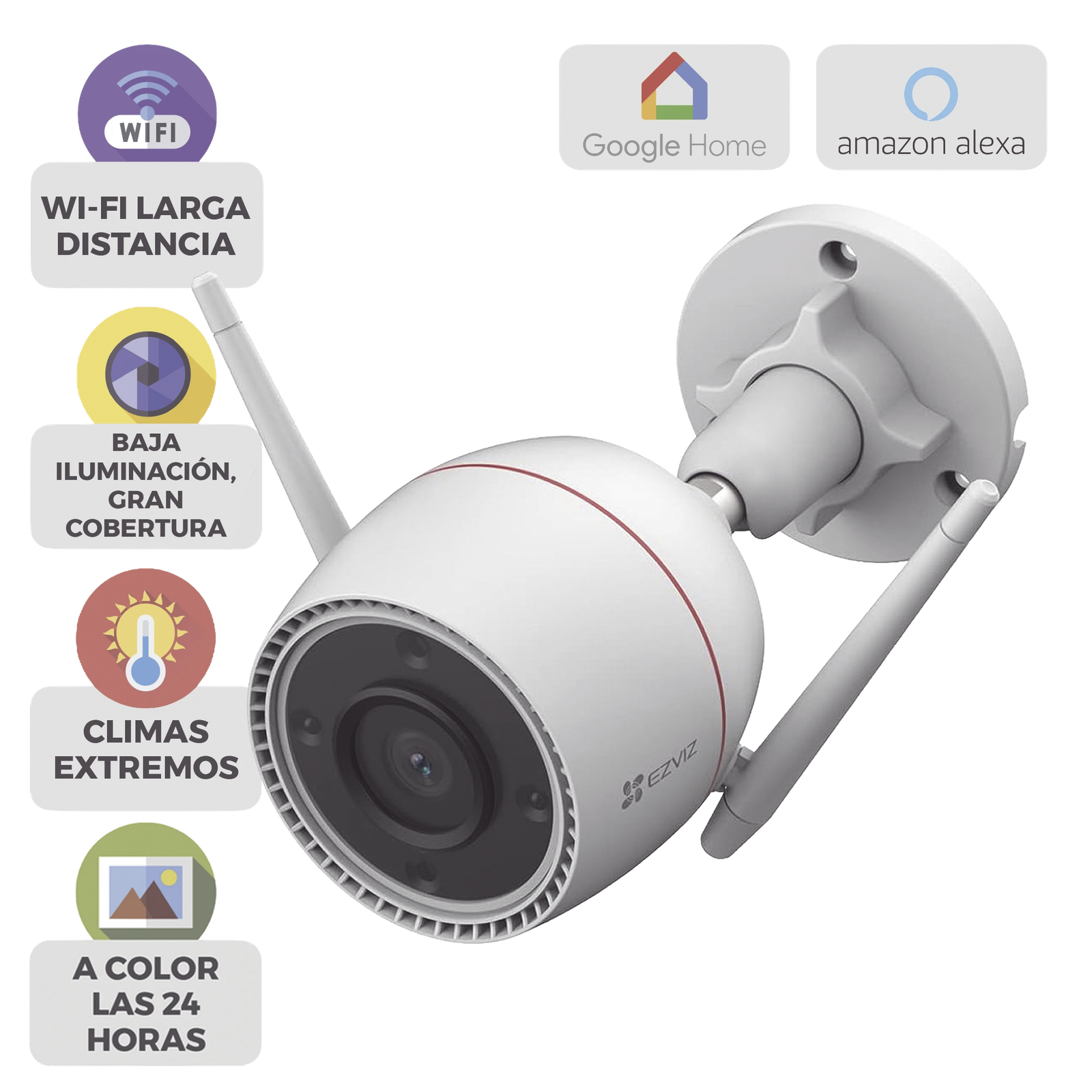 Cámara Wi-Fi / 5 Megapixel (3k) / Detección IA Personas-Vehiculos / Visión Nocturna Color / Audio Bidireccional / Alarma con Luz y Sirena / Reconocimiento por Gestos / IP67