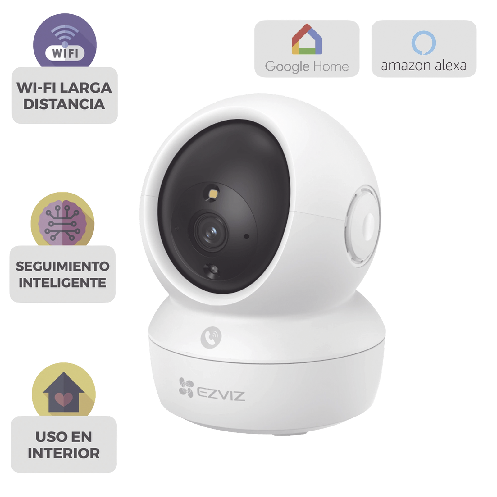 Camara PT 3 Megapixel / Wi-Fi de Doble banda 2.4 / 5 GHz / Vision Nocturna A Color / Detección de Ruidos Fuertes / Seguimiento Inteligente / Deteccion de Humanos / Audio de Dos Vías / MicroSD512GB