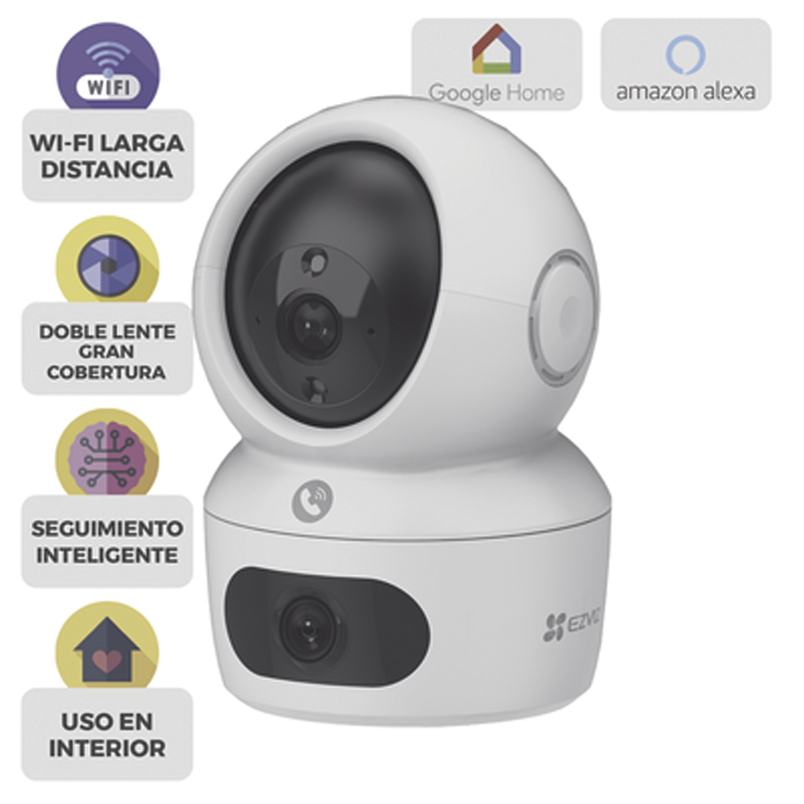 Cámara PT / Doble Lente (4 MP + 4MP) / 4 Megapíxel / Wi-Fi / IA Detección Humana / Visión Nocturna a Color / Audio Bidireccional / Doble Banda 2.4 / 5GHz / WiFi 6 / Uso en Interior / Vision Nocturna Inteligente (Color 27/4)