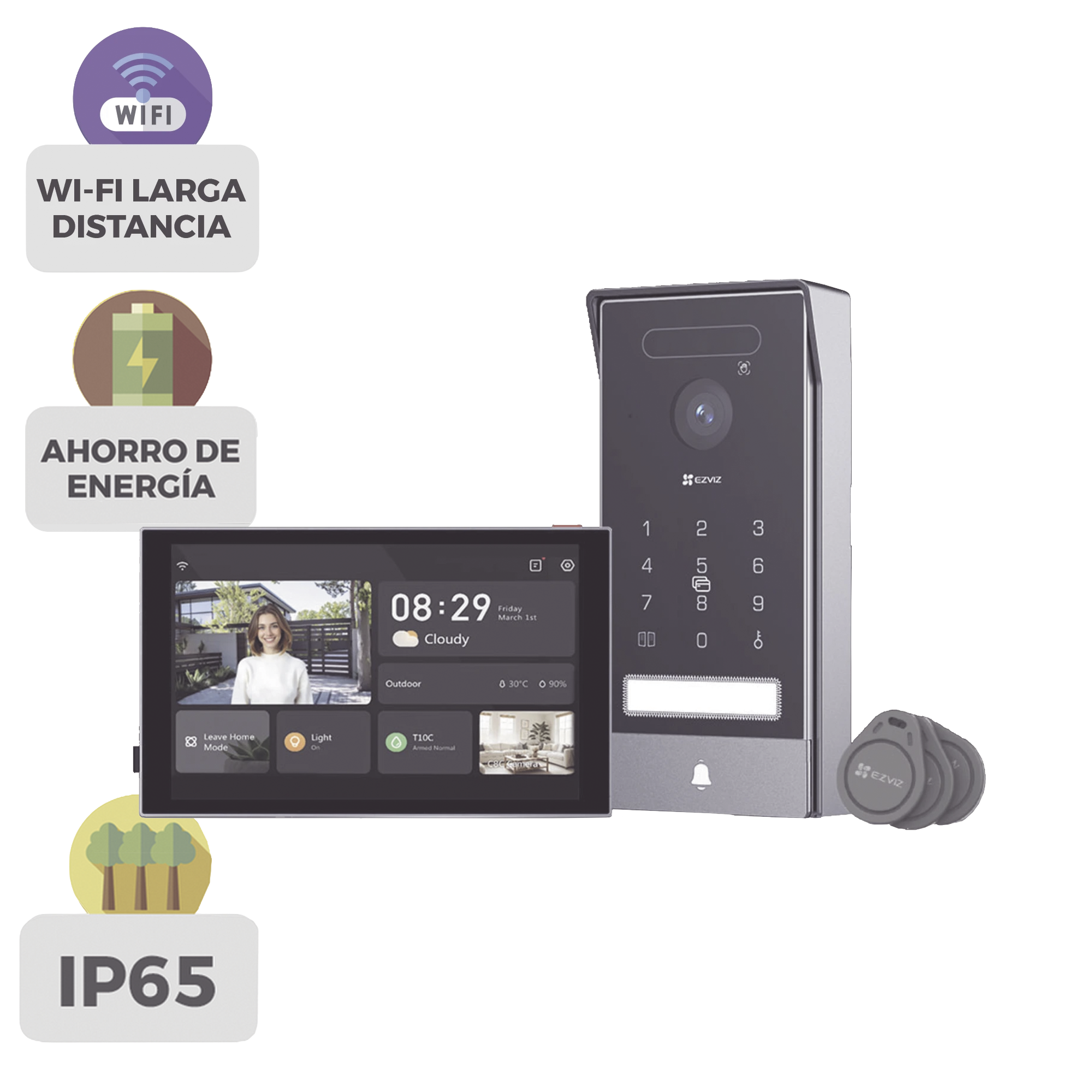 Video Portero Conexión a 2 Hilos Entre Monitor y Frente de Calle / Wi-Fi 6 Dual Band 2.4 y 5GHz con Cámara 4K / Reconocimiento de Venas de Palma / Reconocimiento Facial  / Visión Nocturna en Color / IP65 Exterior Con Protección