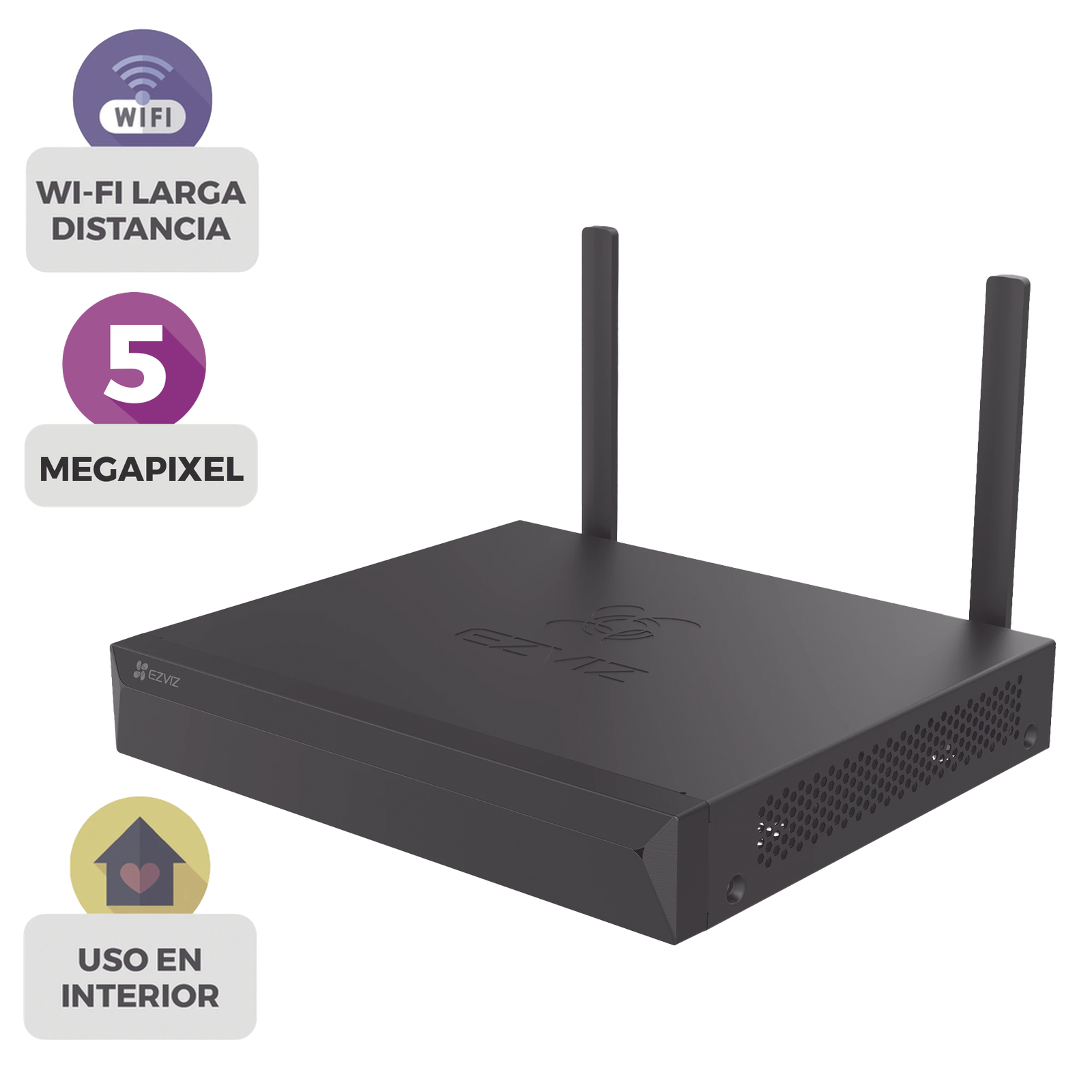 NVR Inalámbrico (WiFi) de 8 Canales IP / Admite Cámaras hasta 5 Megapixel (3K) / Salidas HDMI y VGA / H.265 / Almacenamiento Expandible hasta 8 TB