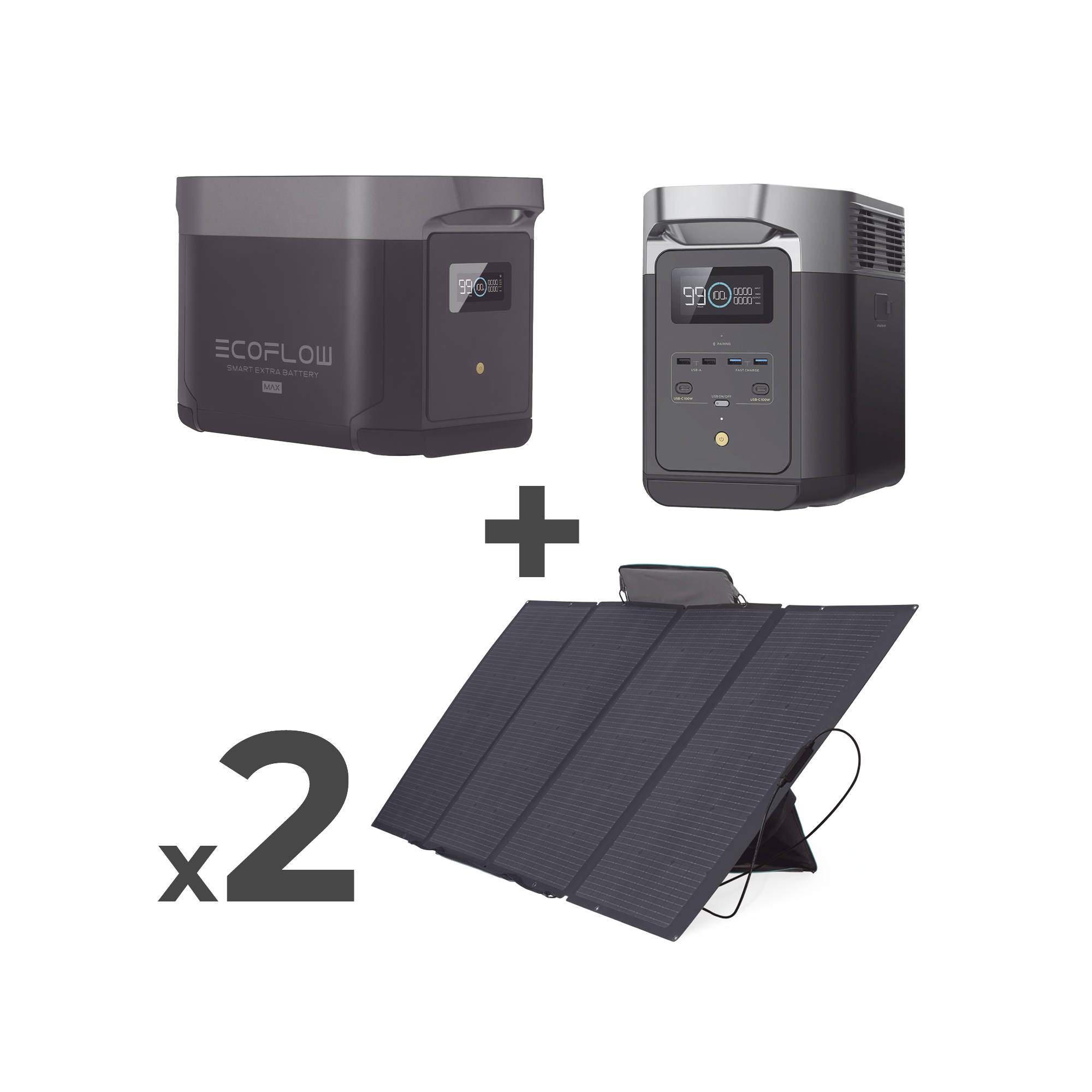 Kit de Estación de Energía Portátil 2048Wh + Batería Externa 2048Wh + 2 Paneles Solares Flexibles 400W (4096Wh, 800W Totales)