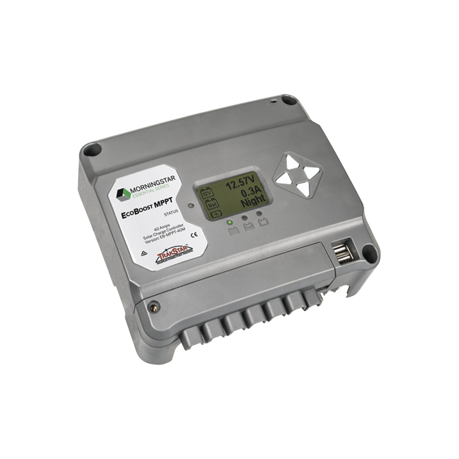 Controlador de Carga Solar MPPT EcoBoost 40 A / Pantalla LCD / 12V y 24V / 2 Puertos USB 3A / Control de Iluminación