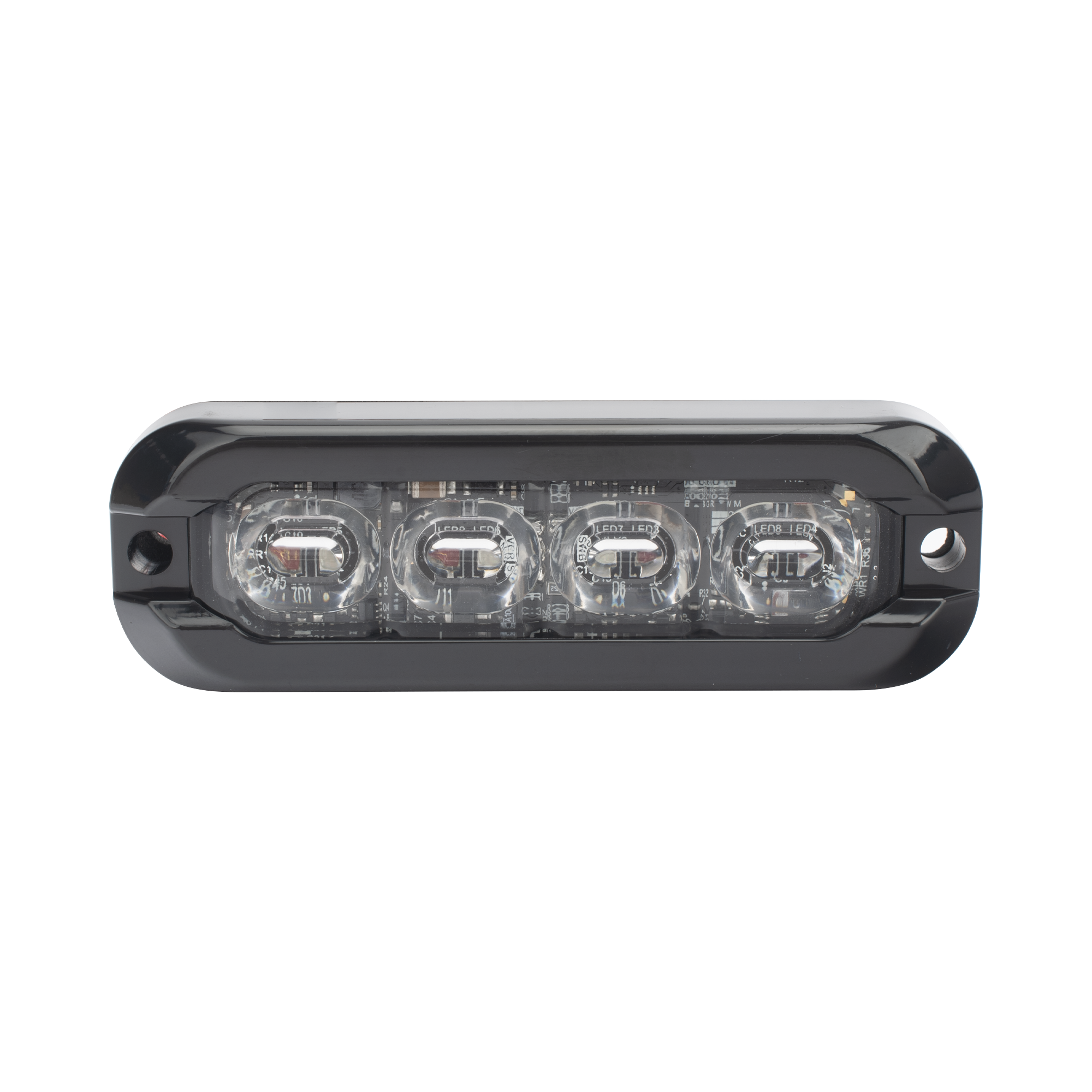Luz Auxiliar Flexible 8 LED, Rojo / Azul, Bisel Negro, Lente Transparente