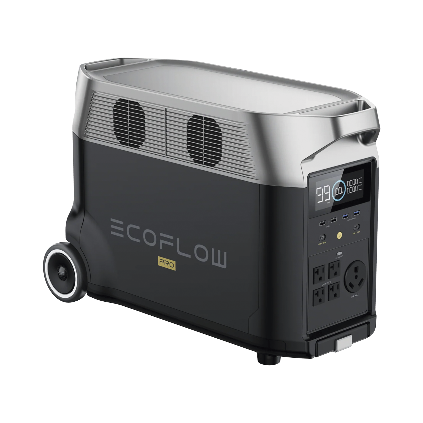 Estación de Energía Portátil DELTA PRO 3600Wh Litio LFP / 5 AC 3600W (7200W Pico) / 2 USB-C 200W / Capacidad para Aumentar Respaldo / Cargador de Coche 10A a 12.6V / Conectividad WiFi y Bluetooth (App) / Carga Solar 1600W Max.