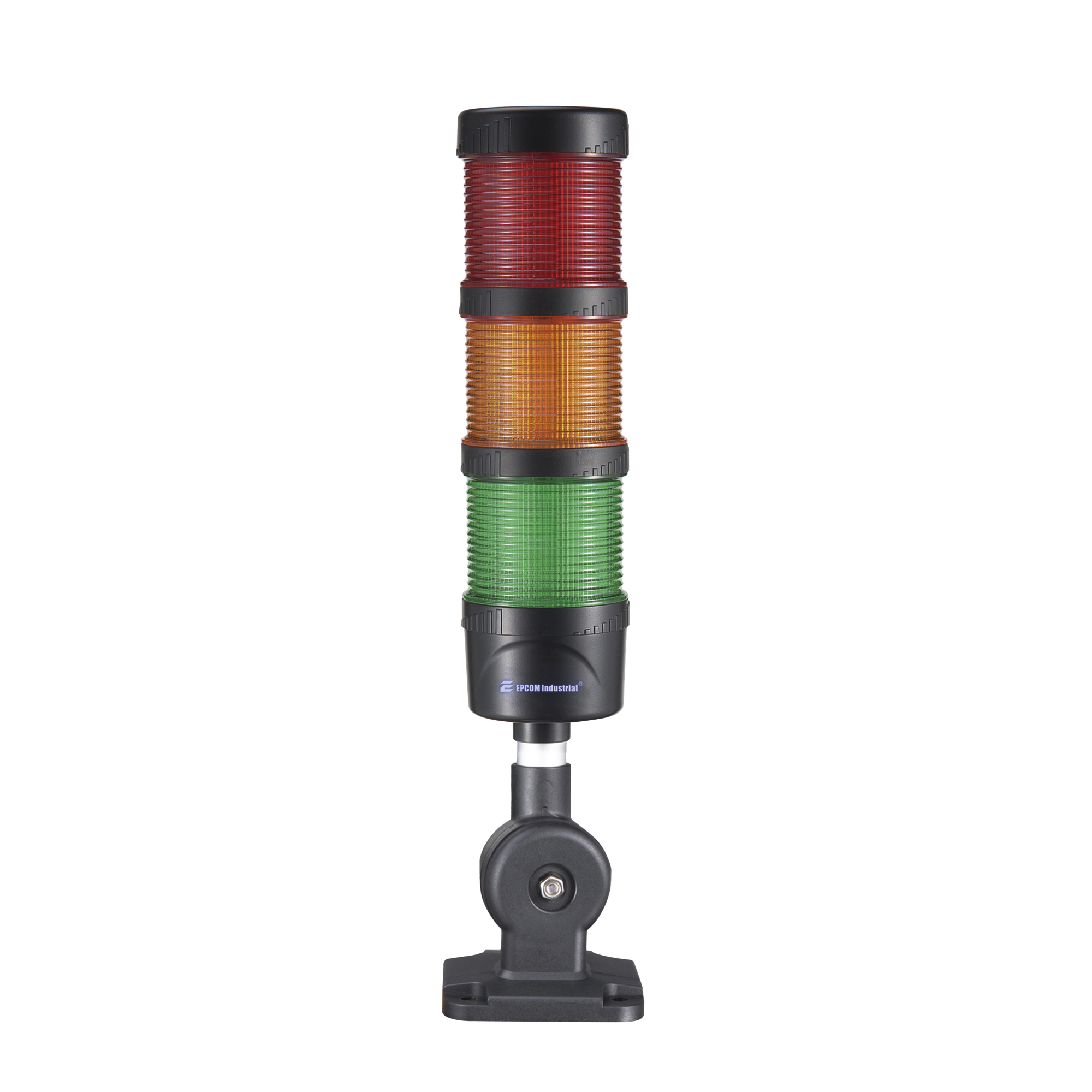 Torre LED Indicadora de estado de 3 niveles color Rojo, Ámbar y Verde, con Buzzer integrado a 85 dB,  a 24 VCD con Montaje incluido de 60 mm de diámetro