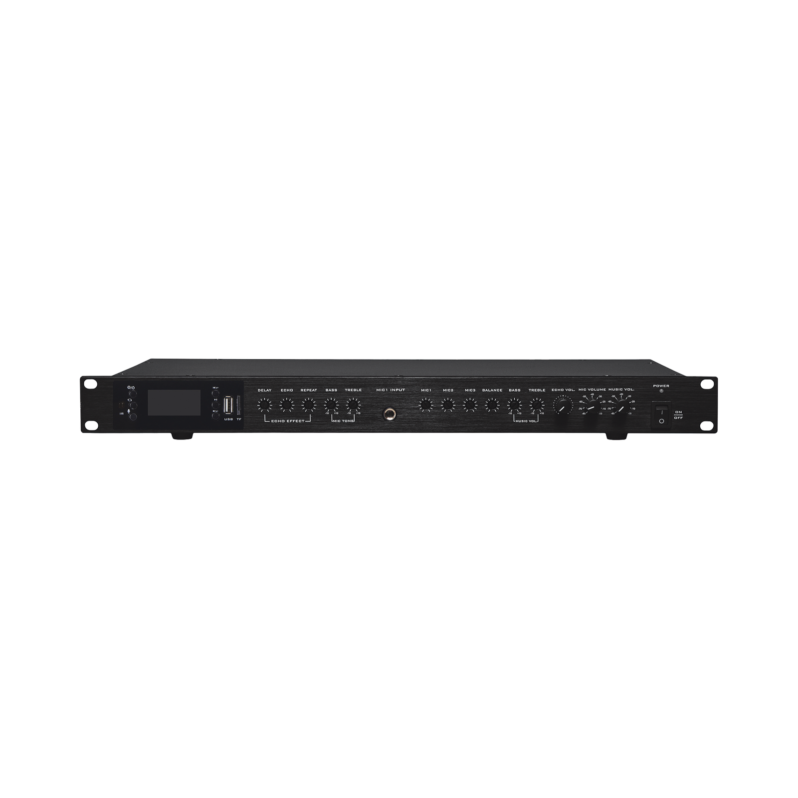 Amplificador de Audio | 2 x 60W | Baja Impedancia 4 - 8Ω | Reproductor Bluetooth, USB, SD | Efectos Integrados Delay, Echo, Repeat