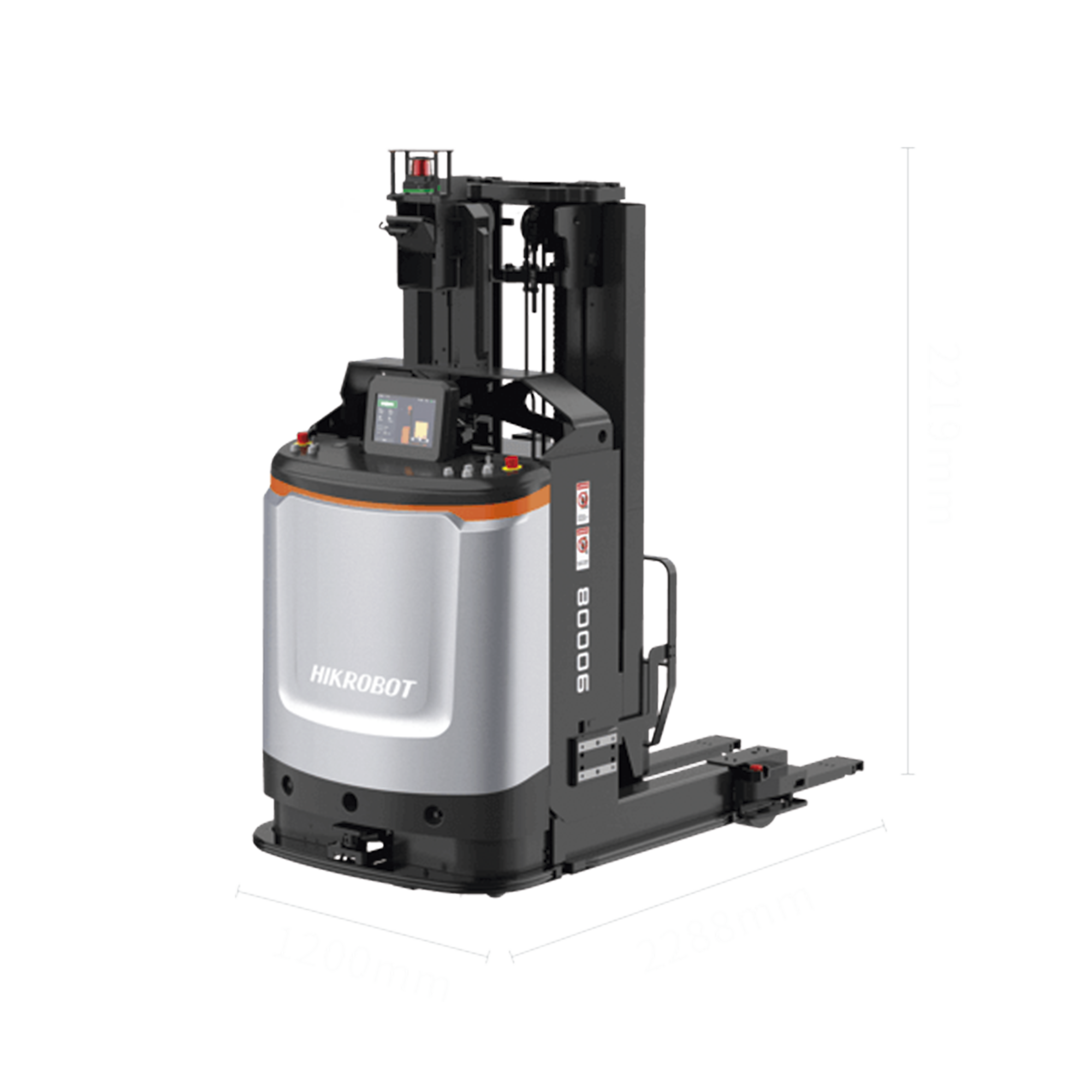 Robot Móvil de Montacargas MR-F5-1600-HI(CE) / Capacidad de Carga 1600 kg / Navegación SLAM / Velocidad Máxima 1.5 m/s / Elevación 3 mts / Wi-Fi / Auto-Carga / Protecciones de Seguridad Múltiples