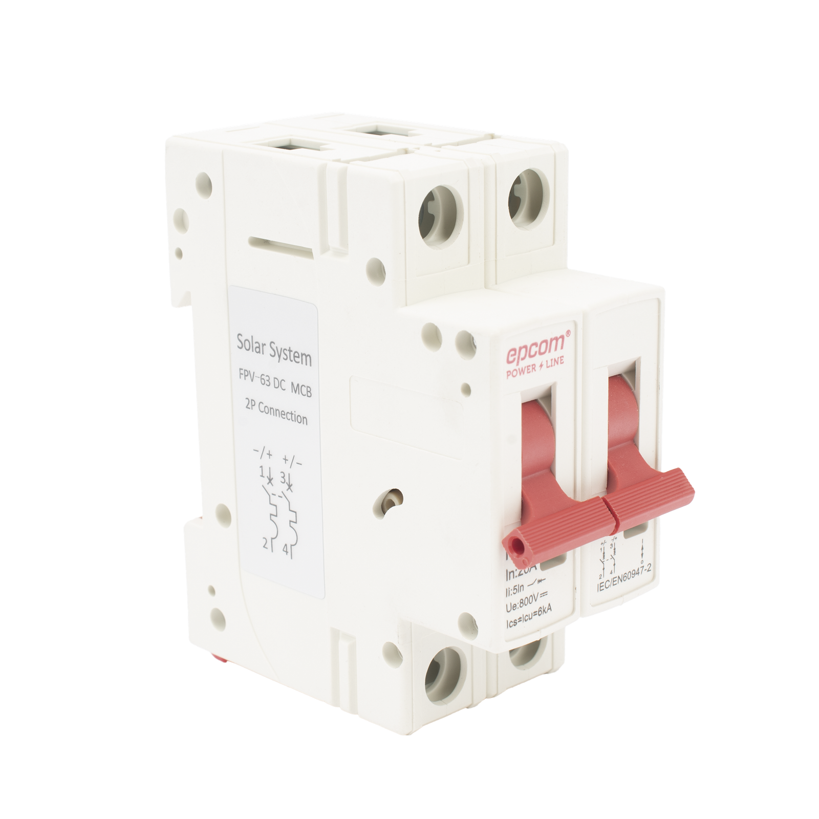 Protección Térmica/ Interruptor 2P, 20 A, Corriente Directa 800 Vcc para Aplicación Fotovoltaica Montaje Riel DIN