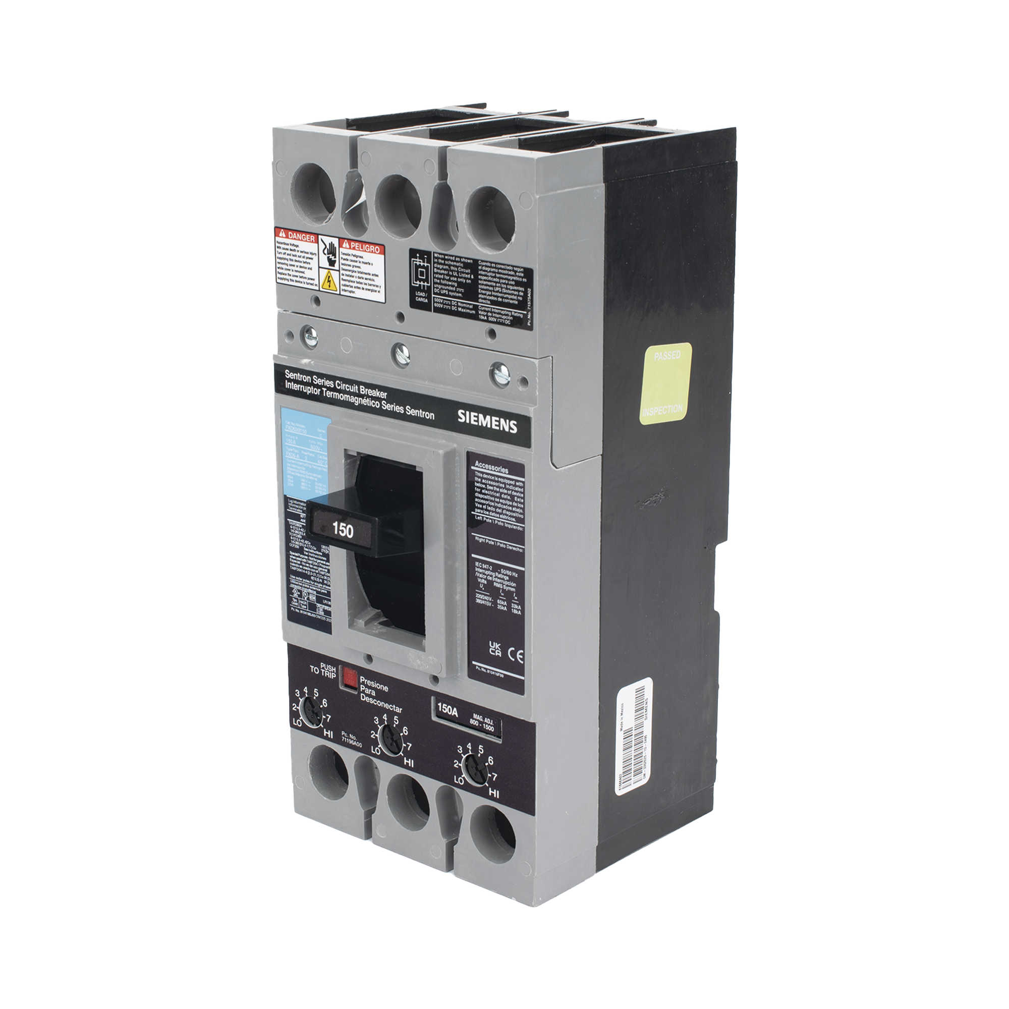 Interruptor Termomagnético 600V 3X150A, Con zapatas principales.