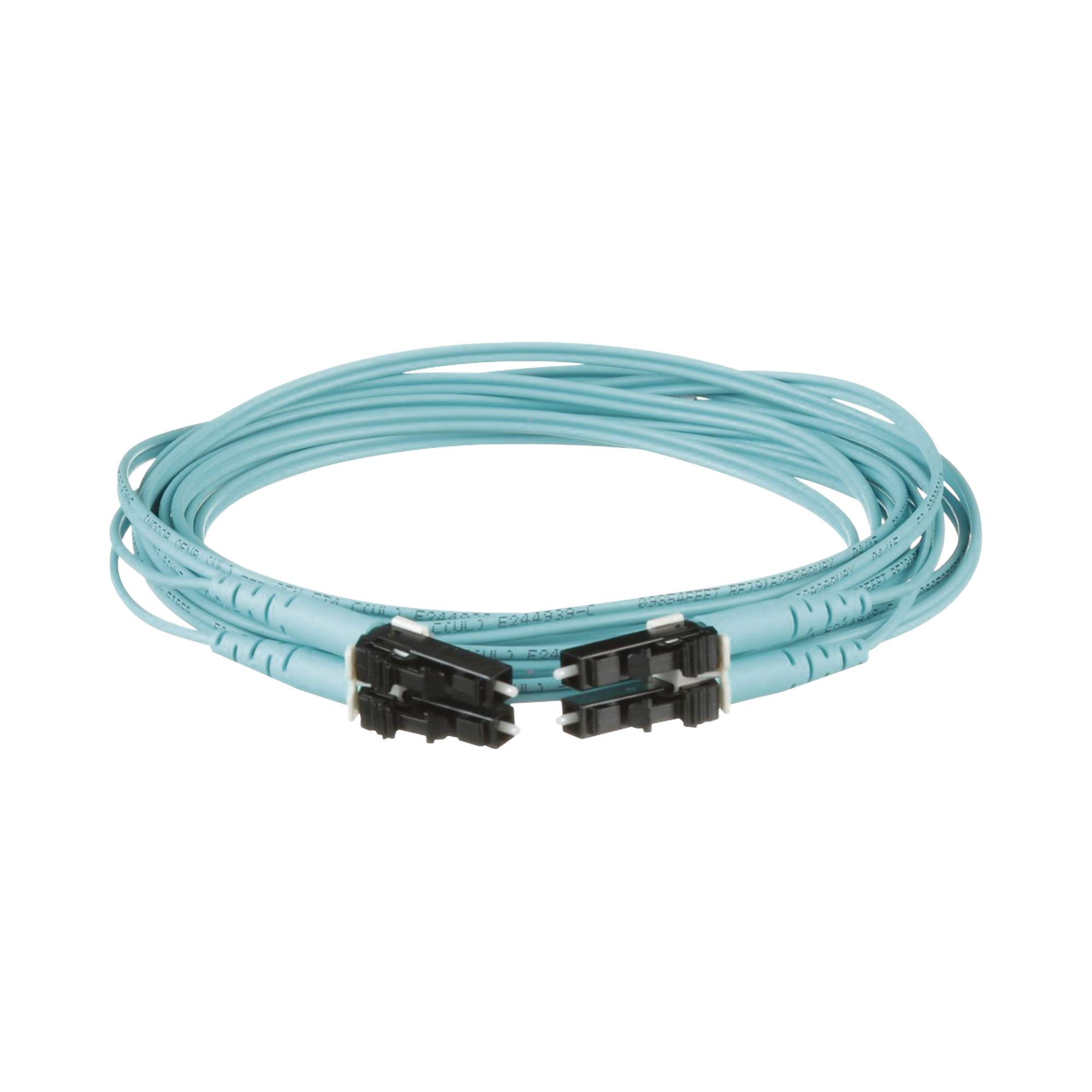 Jumper de Fibra Optica Multimodo 50/125 OM4, LC-LC Duplex, OFNR (Riser), Color Aqua, 1 Metro (3.28 Pies)