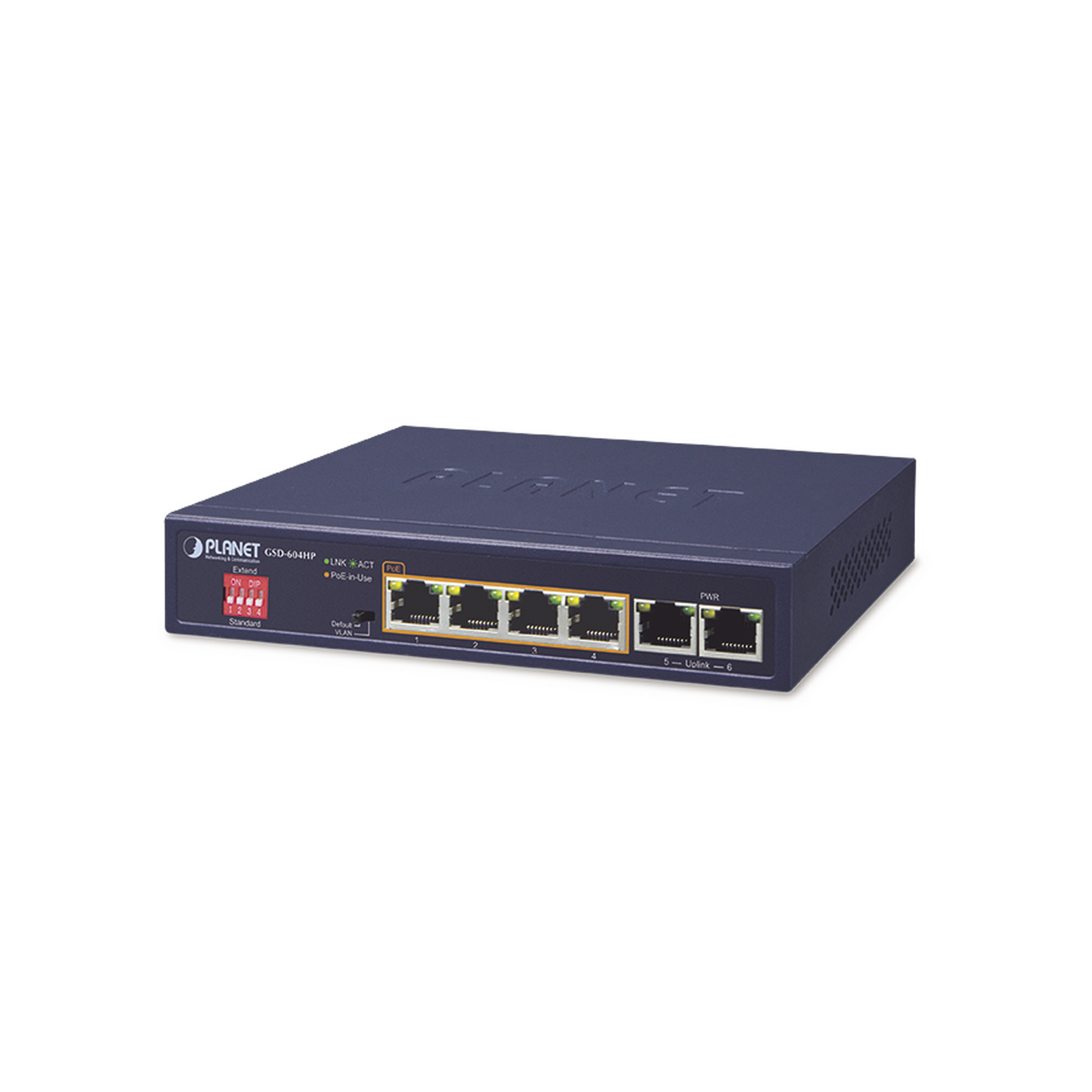 Switch No Administrable 4 Puertos 10/100/1000T 802.3at PoE + 2 Puertos 10/100/1000T de Uplink para Escritorio