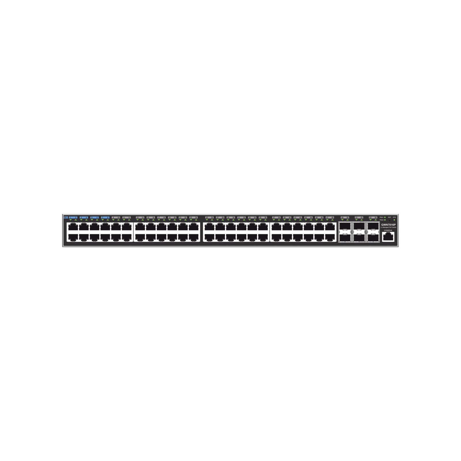 Switch Capa 3 PoE+ Administrable / 48 puertos 10/100/1000 Mbps + 6 Puertos SFP+ de 10 Gigabits / Hasta 740W / Compatible con GWN Cloud.