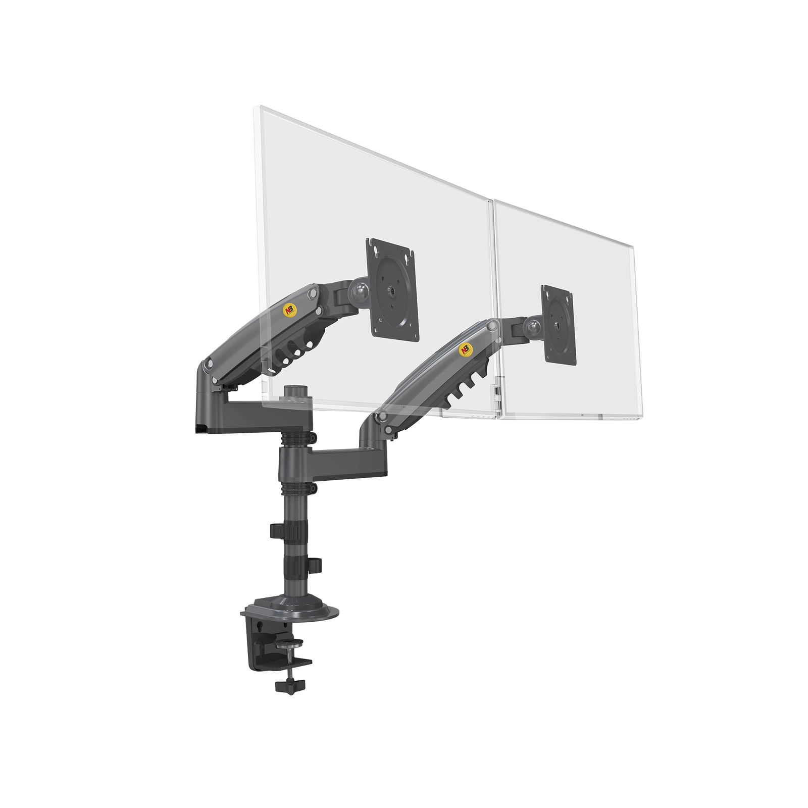 Montaje de Escritorio articulado para 2 monitores de 17 a 27" / Soporta hasta 9kg por monitor / Vesa 75 x 75 / 100 x 100 / Acero / Rotación: 360°